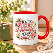 Herzbotschaft Tasse für Freundin, Du bist die beste Freundin wie schön dass es dich gibt, liebevolles Geschenk für beste Freundin, Freundschaftsgeschenk zum Geburtstag, Weihnachten oder einfach so, 330 ml Keramiktasse