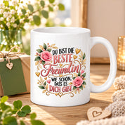 Herzbotschaft Tasse für Freundin, Du bist die beste Freundin wie schön dass es dich gibt, liebevolles Geschenk für beste Freundin, Freundschaftsgeschenk zum Geburtstag, Weihnachten oder einfach so, 330 ml Keramiktasse