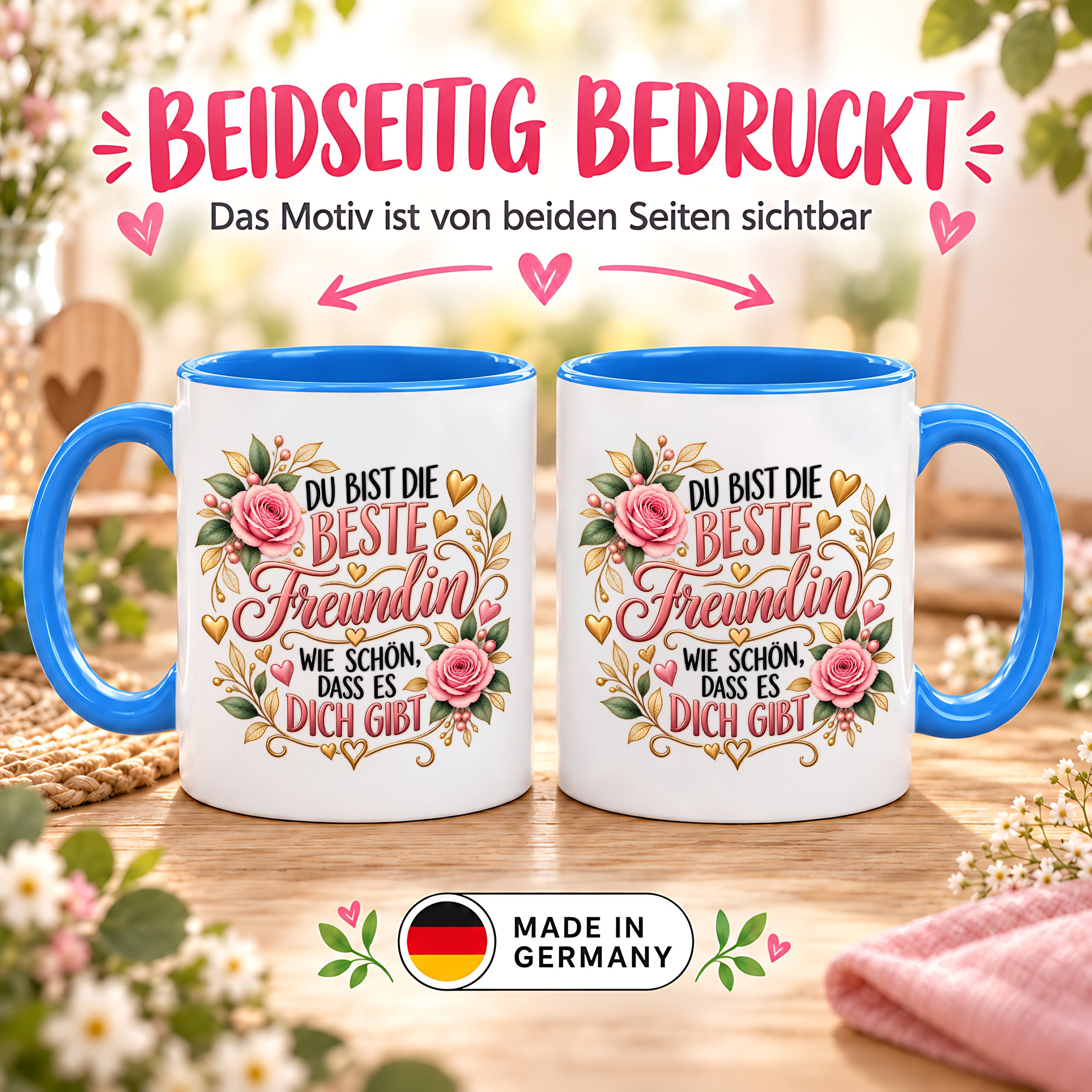 Herzbotschaft Tasse für Freundin, Du bist die beste Freundin wie schön dass es dich gibt, liebevolles Geschenk für beste Freundin, Freundschaftsgeschenk zum Geburtstag, Weihnachten oder einfach so, 330 ml Keramiktasse