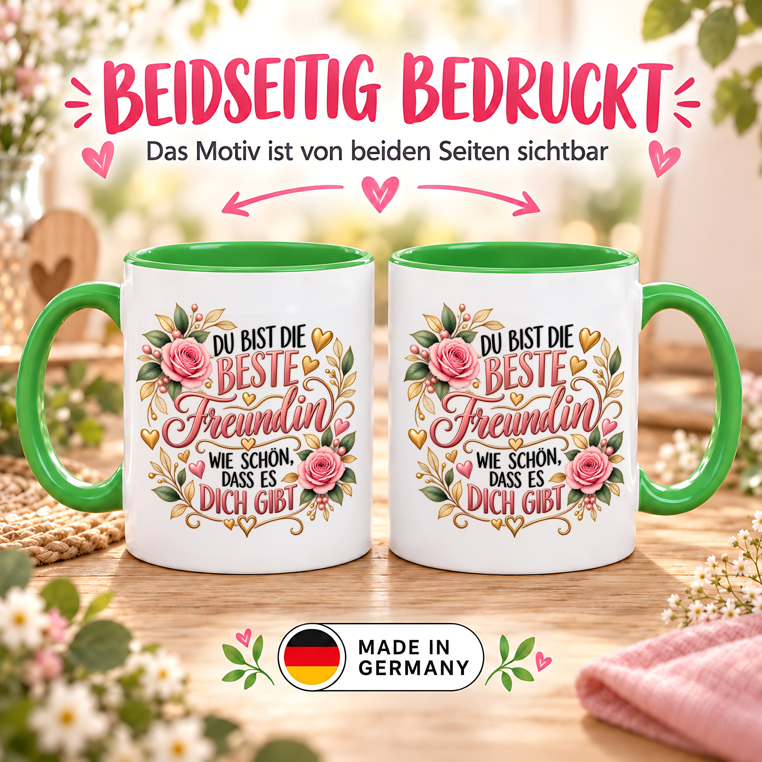 Herzbotschaft Tasse für Freundin, Du bist die beste Freundin wie schön dass es dich gibt, liebevolles Geschenk für beste Freundin, Freundschaftsgeschenk zum Geburtstag, Weihnachten oder einfach so, 330 ml Keramiktasse