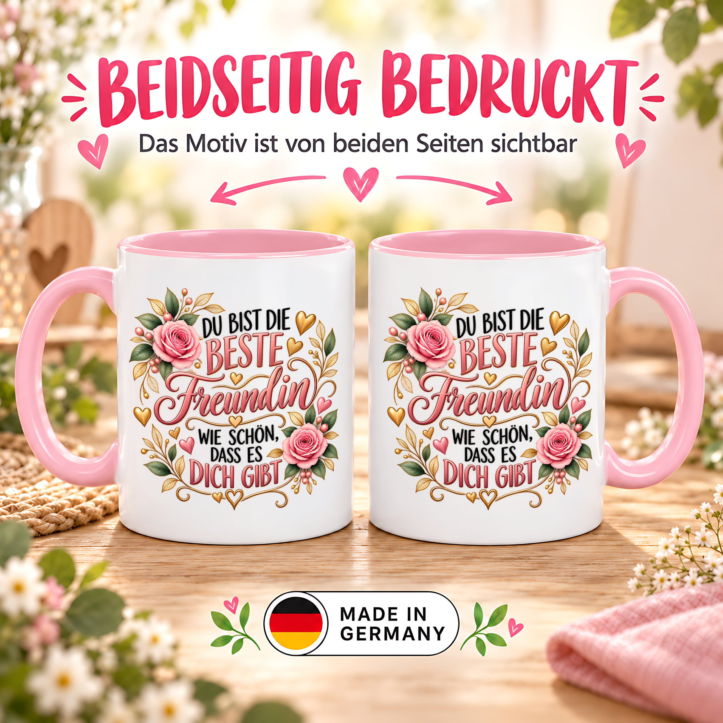 Herzbotschaft Tasse für Freundin, Du bist die beste Freundin wie schön dass es dich gibt, liebevolles Geschenk für beste Freundin, Freundschaftsgeschenk zum Geburtstag, Weihnachten oder einfach so, 330 ml Keramiktasse