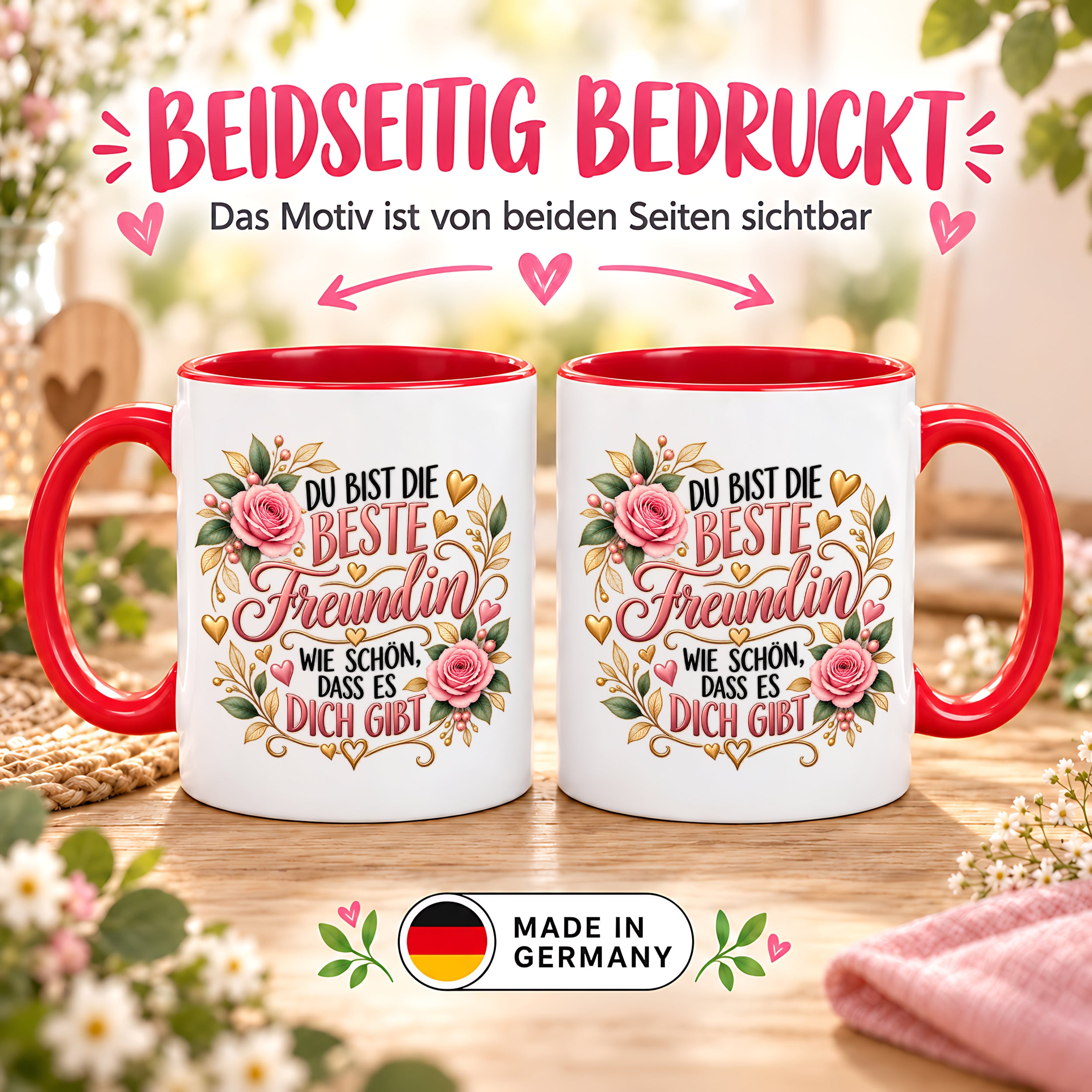 Herzbotschaft Tasse für Freundin, Du bist die beste Freundin wie schön dass es dich gibt, liebevolles Geschenk für beste Freundin, Freundschaftsgeschenk zum Geburtstag, Weihnachten oder einfach so, 330 ml Keramiktasse
