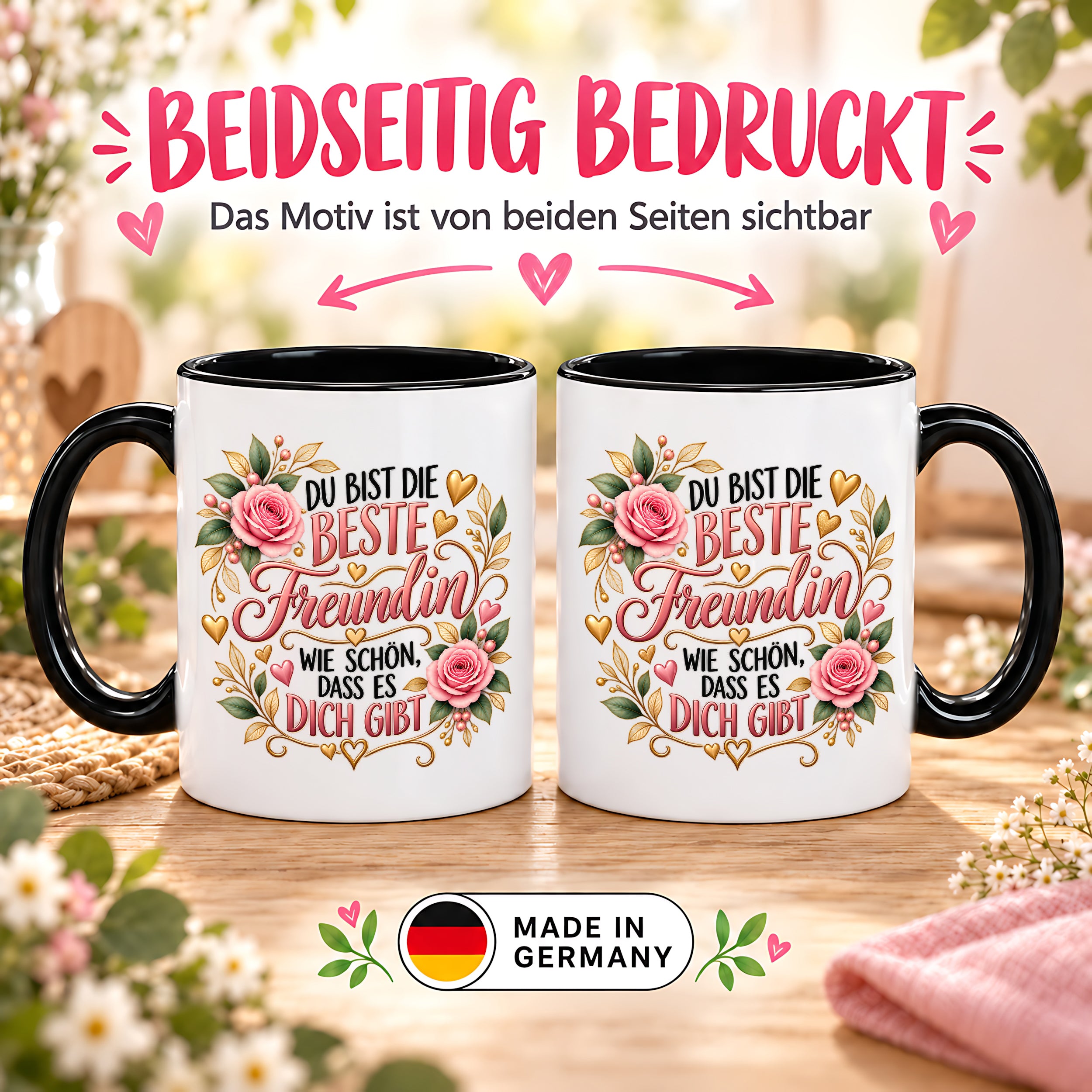 Herzbotschaft Tasse für Freundin, Du bist die beste Freundin wie schön dass es dich gibt, liebevolles Geschenk für beste Freundin, Freundschaftsgeschenk zum Geburtstag, Weihnachten oder einfach so, 330 ml Keramiktasse