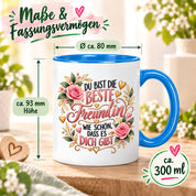 Herzbotschaft Tasse für Freundin, Du bist die beste Freundin wie schön dass es dich gibt, liebevolles Geschenk für beste Freundin, Freundschaftsgeschenk zum Geburtstag, Weihnachten oder einfach so, 330 ml Keramiktasse