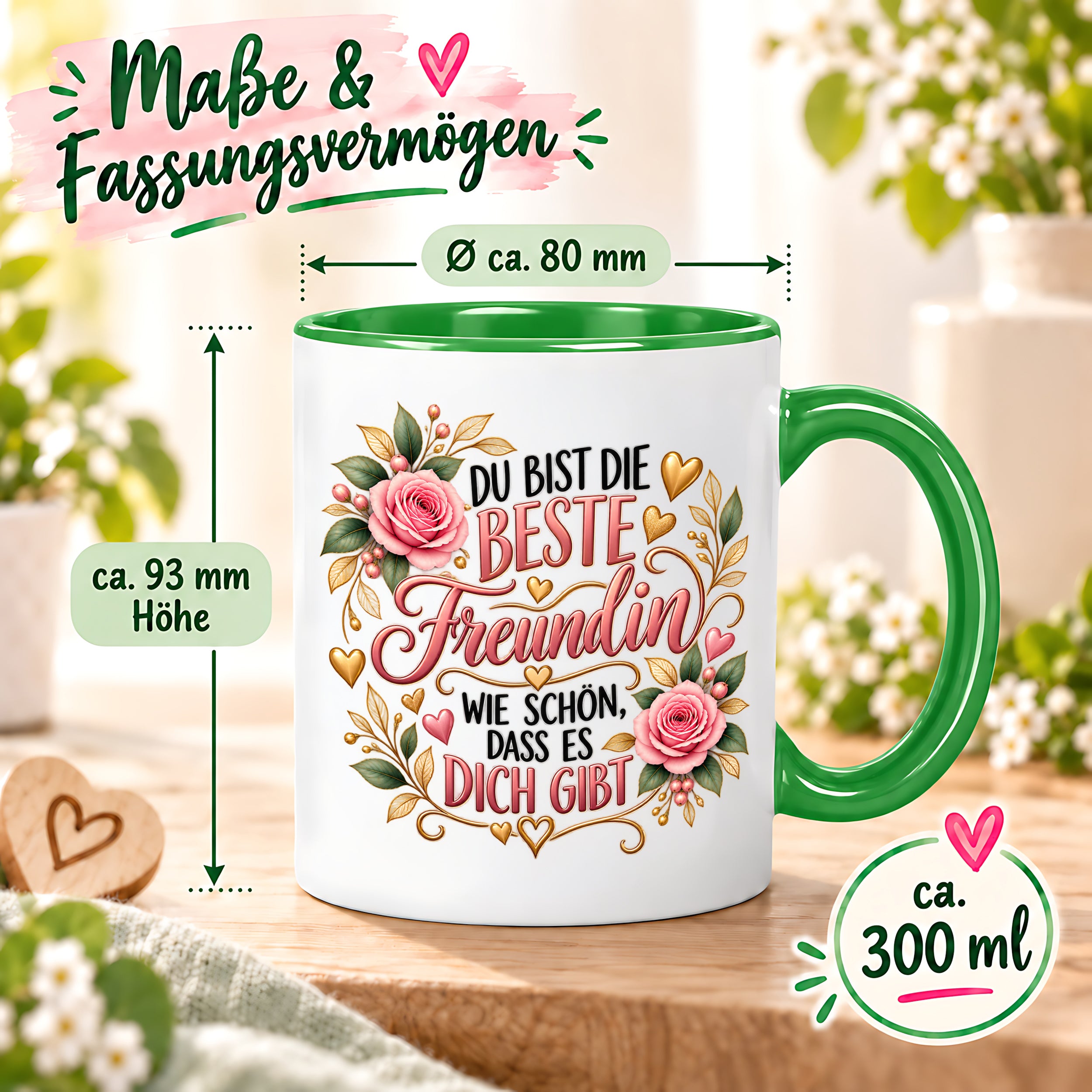 Herzbotschaft Tasse für Freundin, Du bist die beste Freundin wie schön dass es dich gibt, liebevolles Geschenk für beste Freundin, Freundschaftsgeschenk zum Geburtstag, Weihnachten oder einfach so, 330 ml Keramiktasse