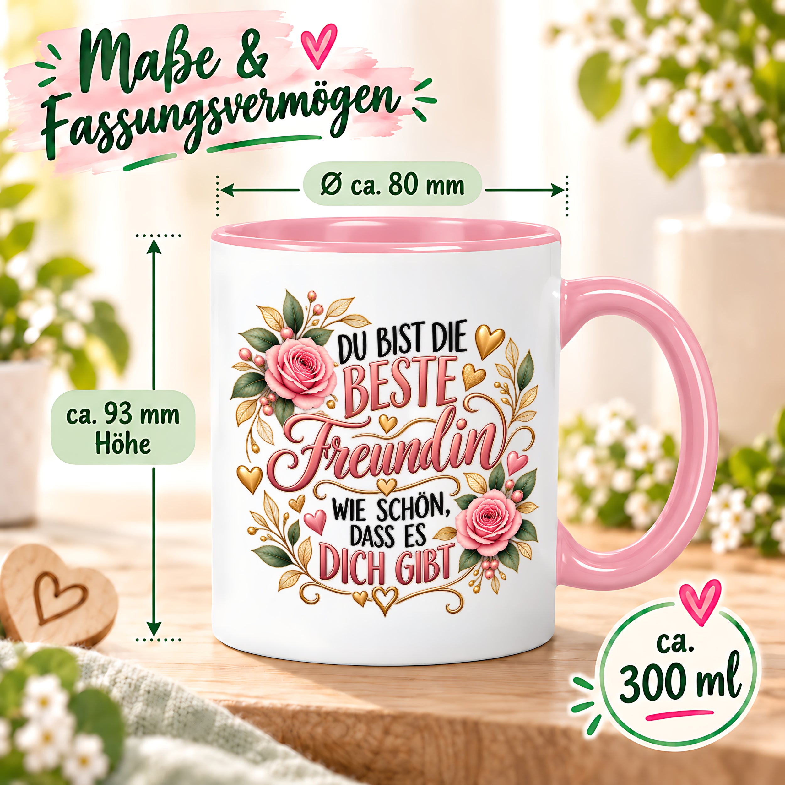 Herzbotschaft Tasse für Freundin, Du bist die beste Freundin wie schön dass es dich gibt, liebevolles Geschenk für beste Freundin, Freundschaftsgeschenk zum Geburtstag, Weihnachten oder einfach so, 330 ml Keramiktasse