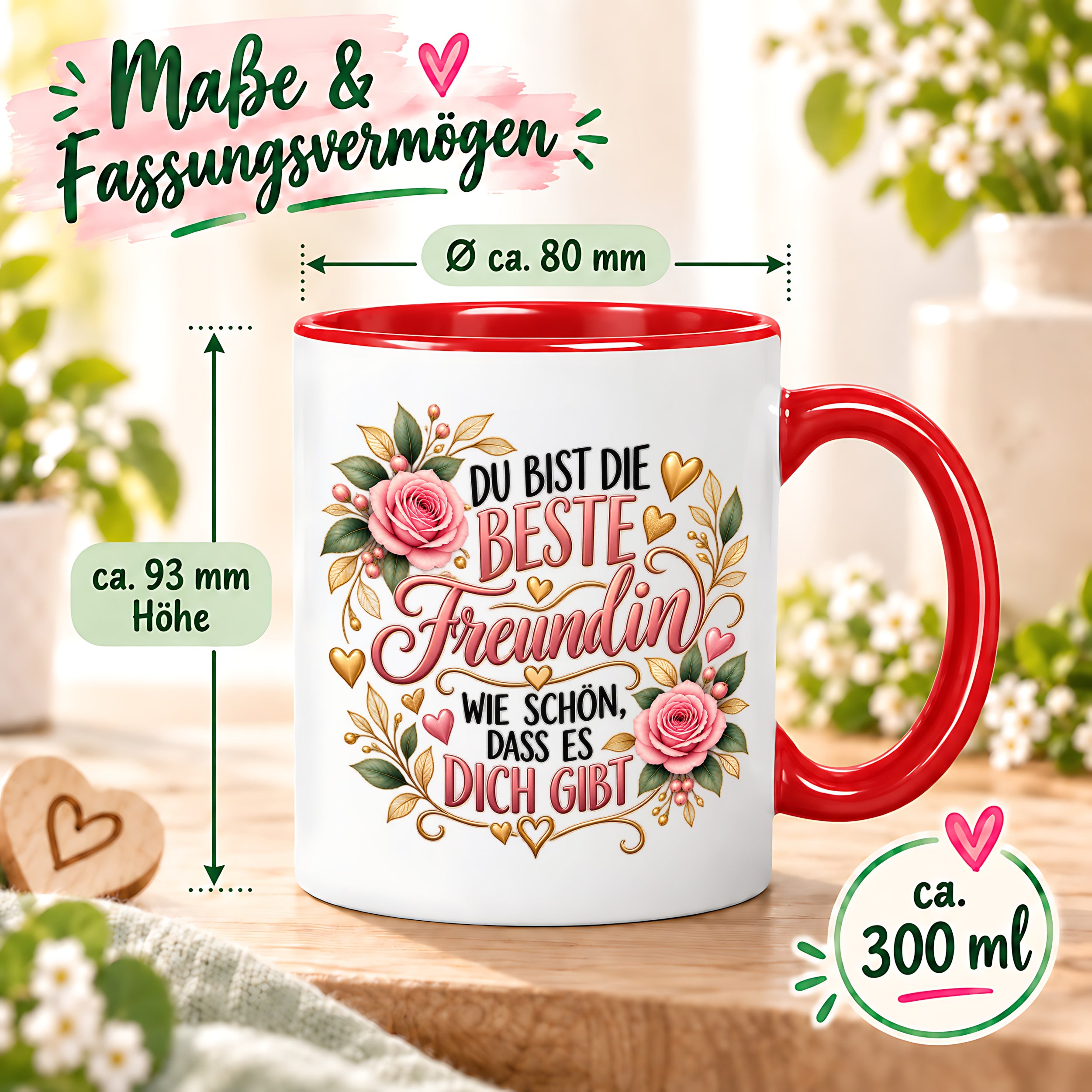 Herzbotschaft Tasse für Freundin, Du bist die beste Freundin wie schön dass es dich gibt, liebevolles Geschenk für beste Freundin, Freundschaftsgeschenk zum Geburtstag, Weihnachten oder einfach so, 330 ml Keramiktasse