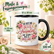 Herzbotschaft Tasse für Freundin, Du bist die beste Freundin wie schön dass es dich gibt, liebevolles Geschenk für beste Freundin, Freundschaftsgeschenk zum Geburtstag, Weihnachten oder einfach so, 330 ml Keramiktasse