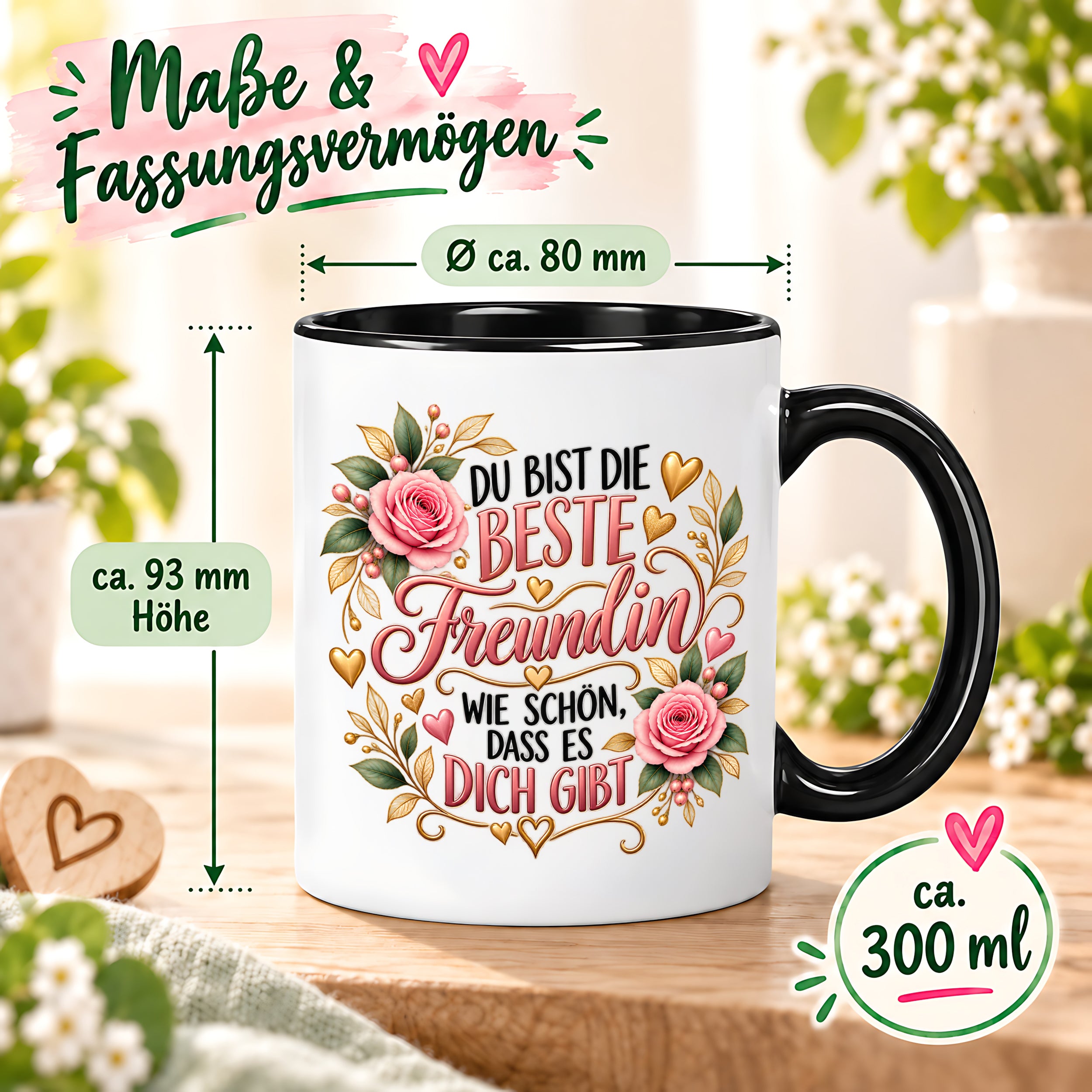 Herzbotschaft Tasse für Freundin, Du bist die beste Freundin wie schön dass es dich gibt, liebevolles Geschenk für beste Freundin, Freundschaftsgeschenk zum Geburtstag, Weihnachten oder einfach so, 330 ml Keramiktasse
