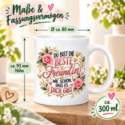 Herzbotschaft Tasse für Freundin, Du bist die beste Freundin wie schön dass es dich gibt, liebevolles Geschenk für beste Freundin, Freundschaftsgeschenk zum Geburtstag, Weihnachten oder einfach so, 330 ml Keramiktasse