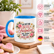 Herzbotschaft Tasse für Freundin, Du bist die beste Freundin wie schön dass es dich gibt, liebevolles Geschenk für beste Freundin, Freundschaftsgeschenk zum Geburtstag, Weihnachten oder einfach so, 330 ml Keramiktasse
