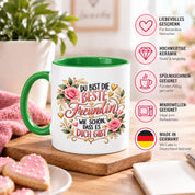 Herzbotschaft Tasse für Freundin, Du bist die beste Freundin wie schön dass es dich gibt, liebevolles Geschenk für beste Freundin, Freundschaftsgeschenk zum Geburtstag, Weihnachten oder einfach so, 330 ml Keramiktasse