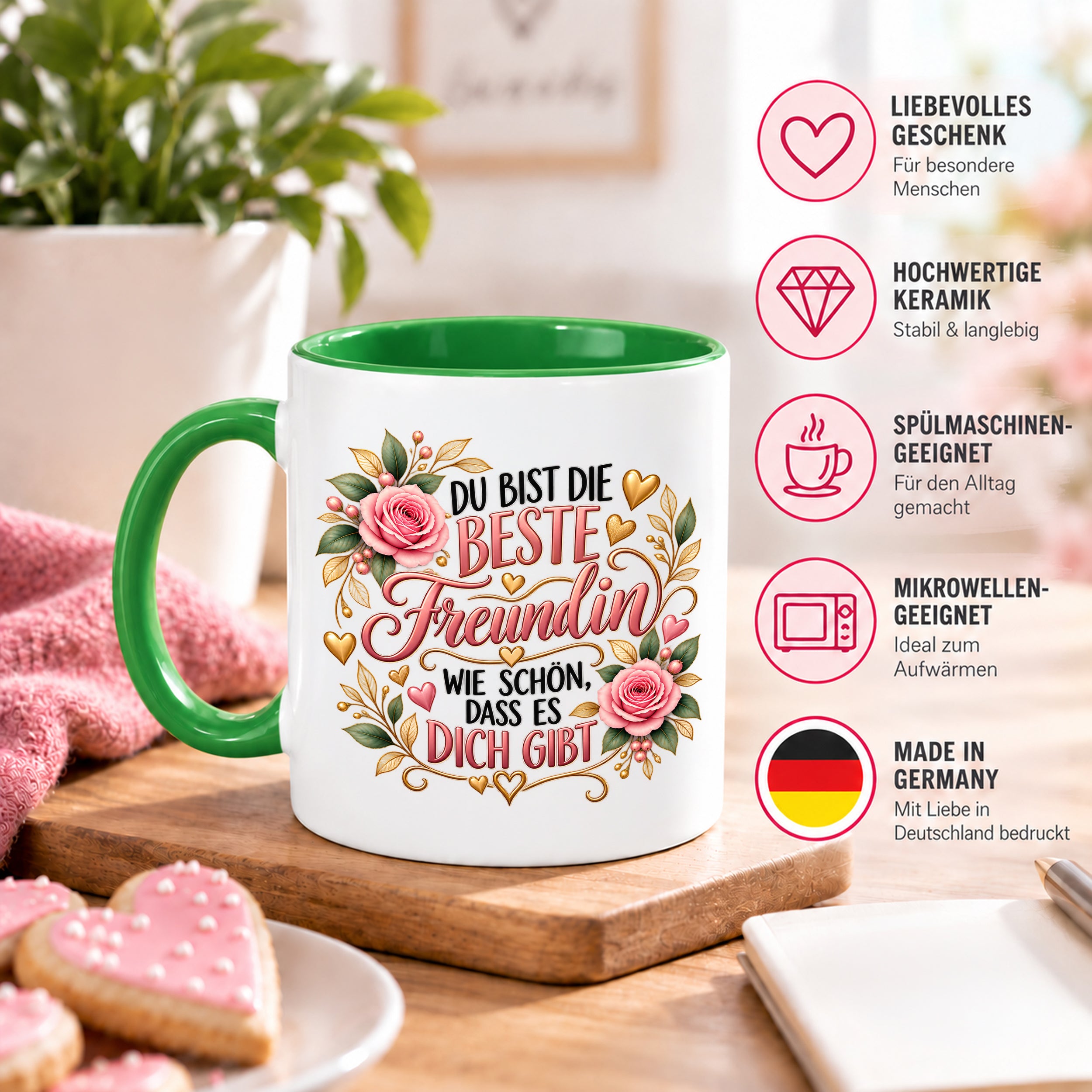 Herzbotschaft Tasse für Freundin, Du bist die beste Freundin wie schön dass es dich gibt, liebevolles Geschenk für beste Freundin, Freundschaftsgeschenk zum Geburtstag, Weihnachten oder einfach so, 330 ml Keramiktasse
