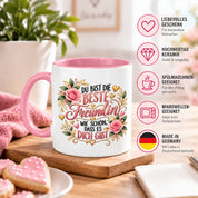 Herzbotschaft Tasse für Freundin, Du bist die beste Freundin wie schön dass es dich gibt, liebevolles Geschenk für beste Freundin, Freundschaftsgeschenk zum Geburtstag, Weihnachten oder einfach so, 330 ml Keramiktasse