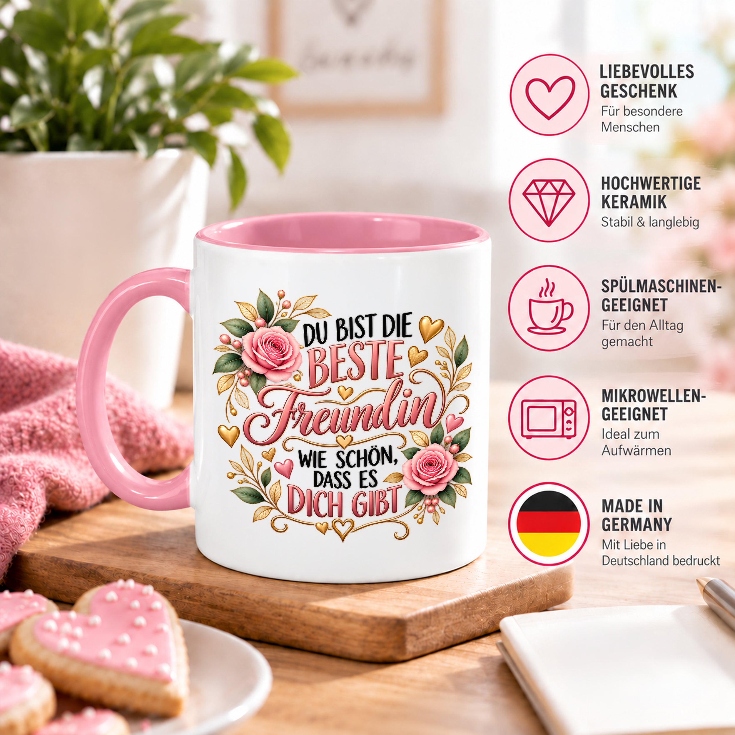 Herzbotschaft Tasse für Freundin, Du bist die beste Freundin wie schön dass es dich gibt, liebevolles Geschenk für beste Freundin, Freundschaftsgeschenk zum Geburtstag, Weihnachten oder einfach so, 330 ml Keramiktasse