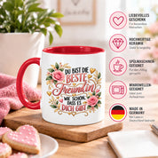 Herzbotschaft Tasse für Freundin, Du bist die beste Freundin wie schön dass es dich gibt, liebevolles Geschenk für beste Freundin, Freundschaftsgeschenk zum Geburtstag, Weihnachten oder einfach so, 330 ml Keramiktasse