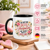 Herzbotschaft Tasse für Freundin, Du bist die beste Freundin wie schön dass es dich gibt, liebevolles Geschenk für beste Freundin, Freundschaftsgeschenk zum Geburtstag, Weihnachten oder einfach so, 330 ml Keramiktasse