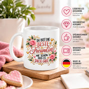 Herzbotschaft Tasse für Freundin, Du bist die beste Freundin wie schön dass es dich gibt, liebevolles Geschenk für beste Freundin, Freundschaftsgeschenk zum Geburtstag, Weihnachten oder einfach so, 330 ml Keramiktasse