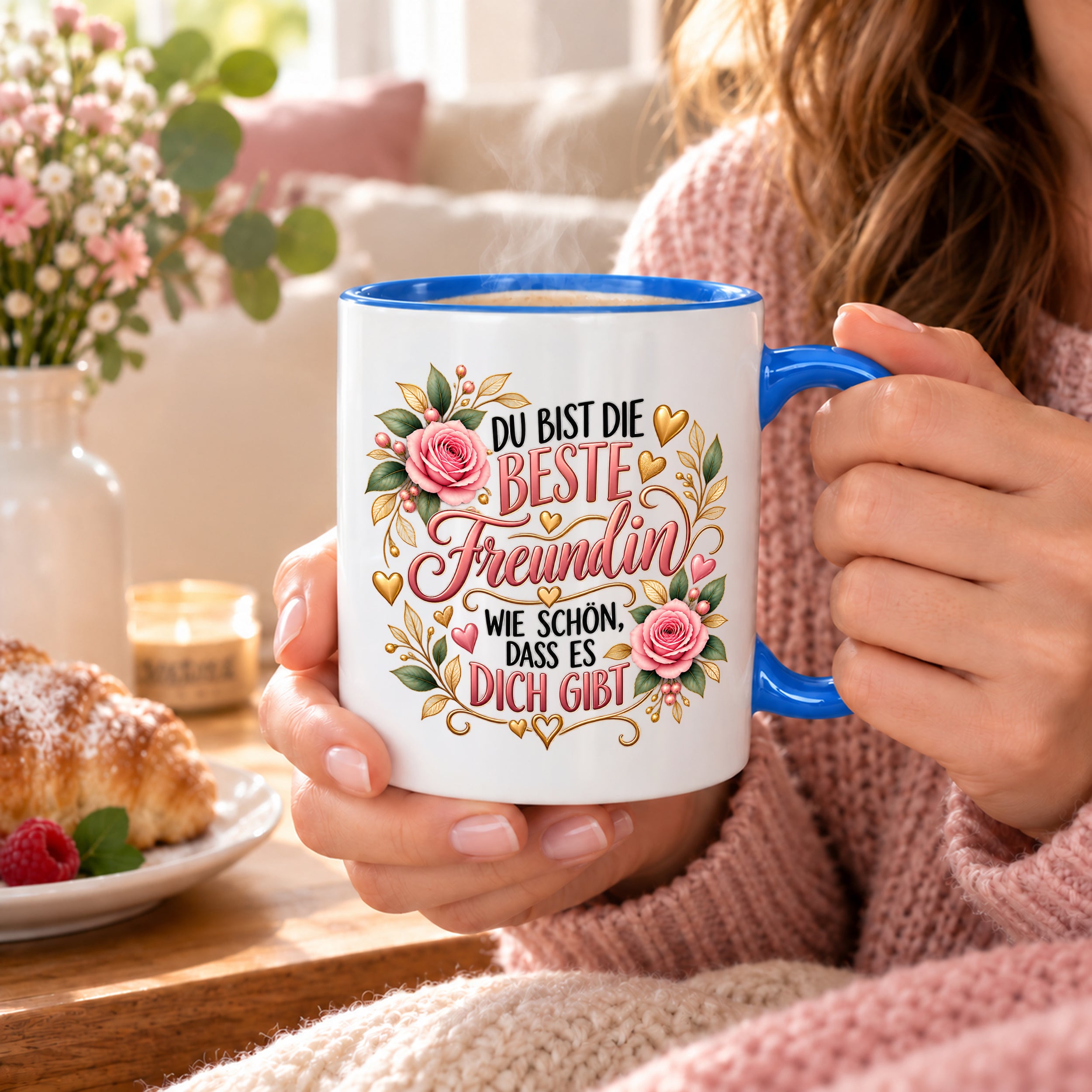 Herzbotschaft Tasse für Freundin, Du bist die beste Freundin wie schön dass es dich gibt, liebevolles Geschenk für beste Freundin, Freundschaftsgeschenk zum Geburtstag, Weihnachten oder einfach so, 330 ml Keramiktasse