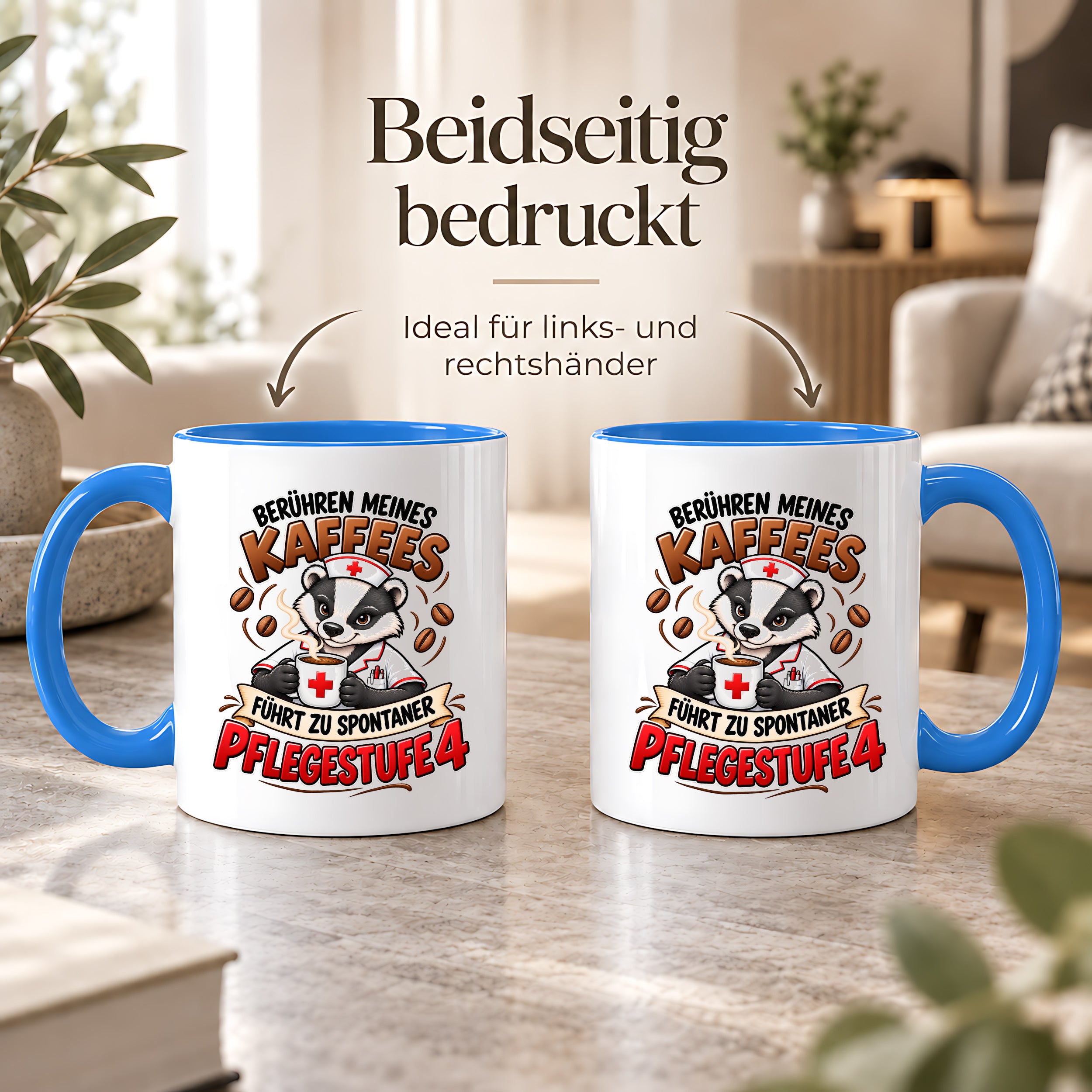 Herzbotschaft Tasse Pflege – Berühren meines Kaffees führt zu spontaner Pflegestufe 4, lustige Kaffeetasse für Pflegekräfte, Krankenschwester, Krankenpfleger und Pflegepersonal, witziges Geschenk für Kollegen, 330 ml Keramiktasse
