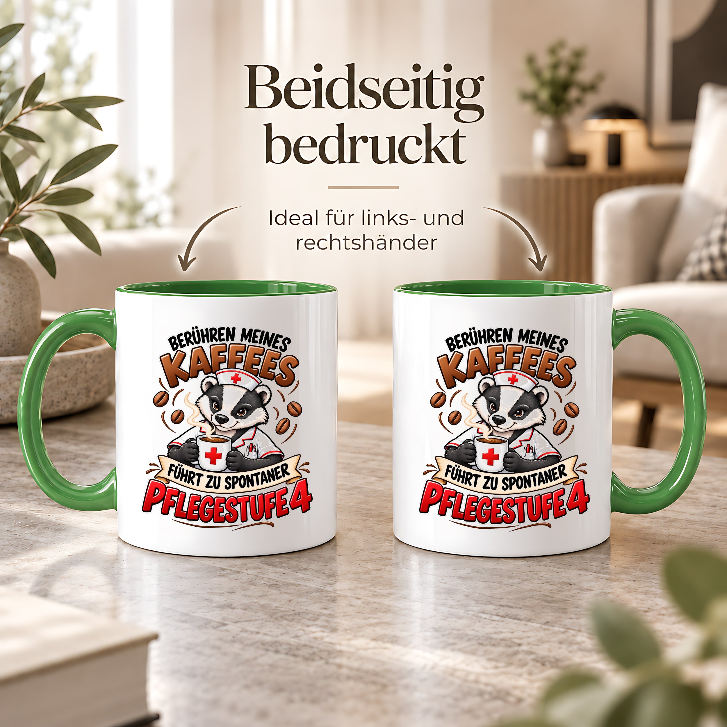 Herzbotschaft Tasse Pflege – Berühren meines Kaffees führt zu spontaner Pflegestufe 4, lustige Kaffeetasse für Pflegekräfte, Krankenschwester, Krankenpfleger und Pflegepersonal, witziges Geschenk für Kollegen, 330 ml Keramiktasse