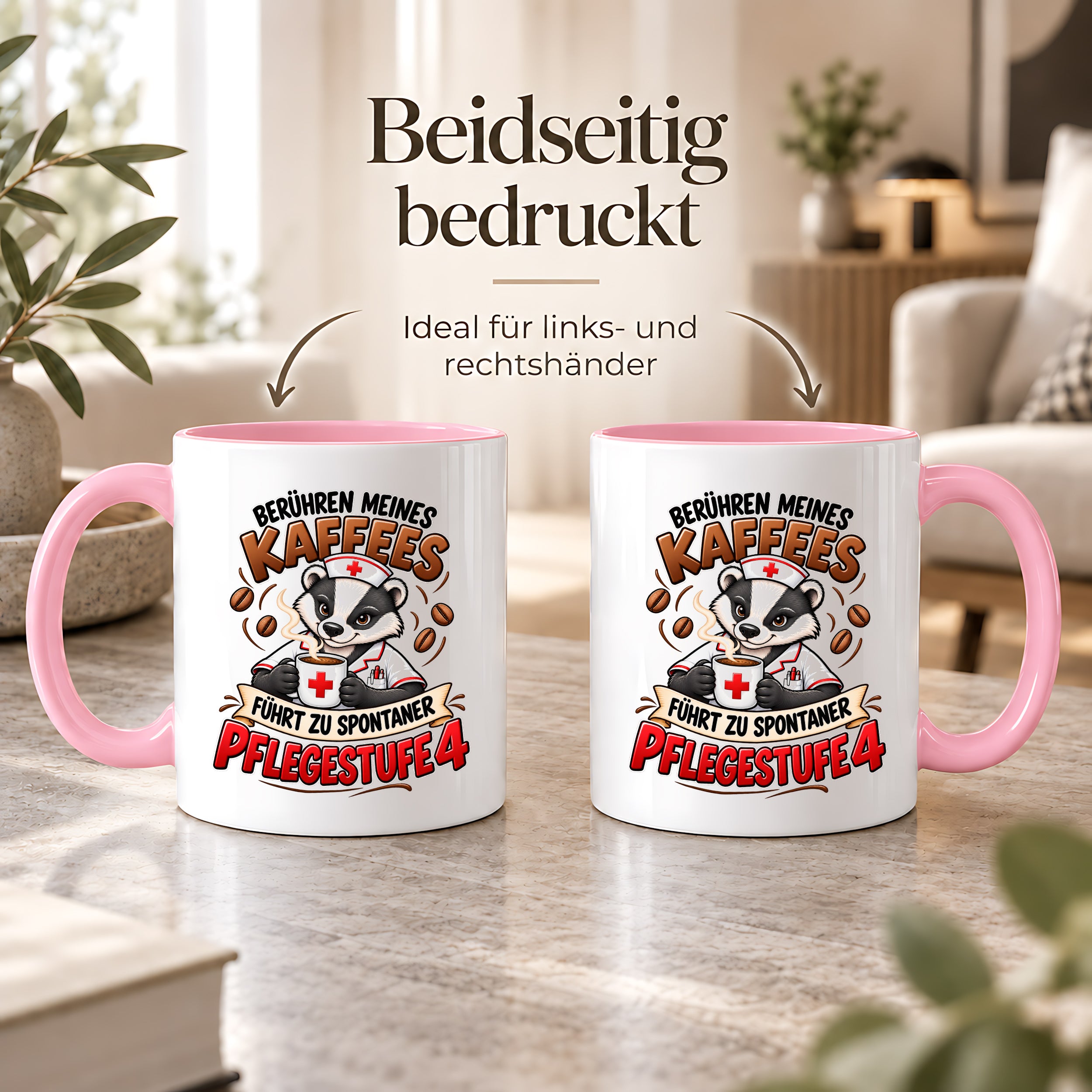 Herzbotschaft Tasse Pflege – Berühren meines Kaffees führt zu spontaner Pflegestufe 4, lustige Kaffeetasse für Pflegekräfte, Krankenschwester, Krankenpfleger und Pflegepersonal, witziges Geschenk für Kollegen, 330 ml Keramiktasse