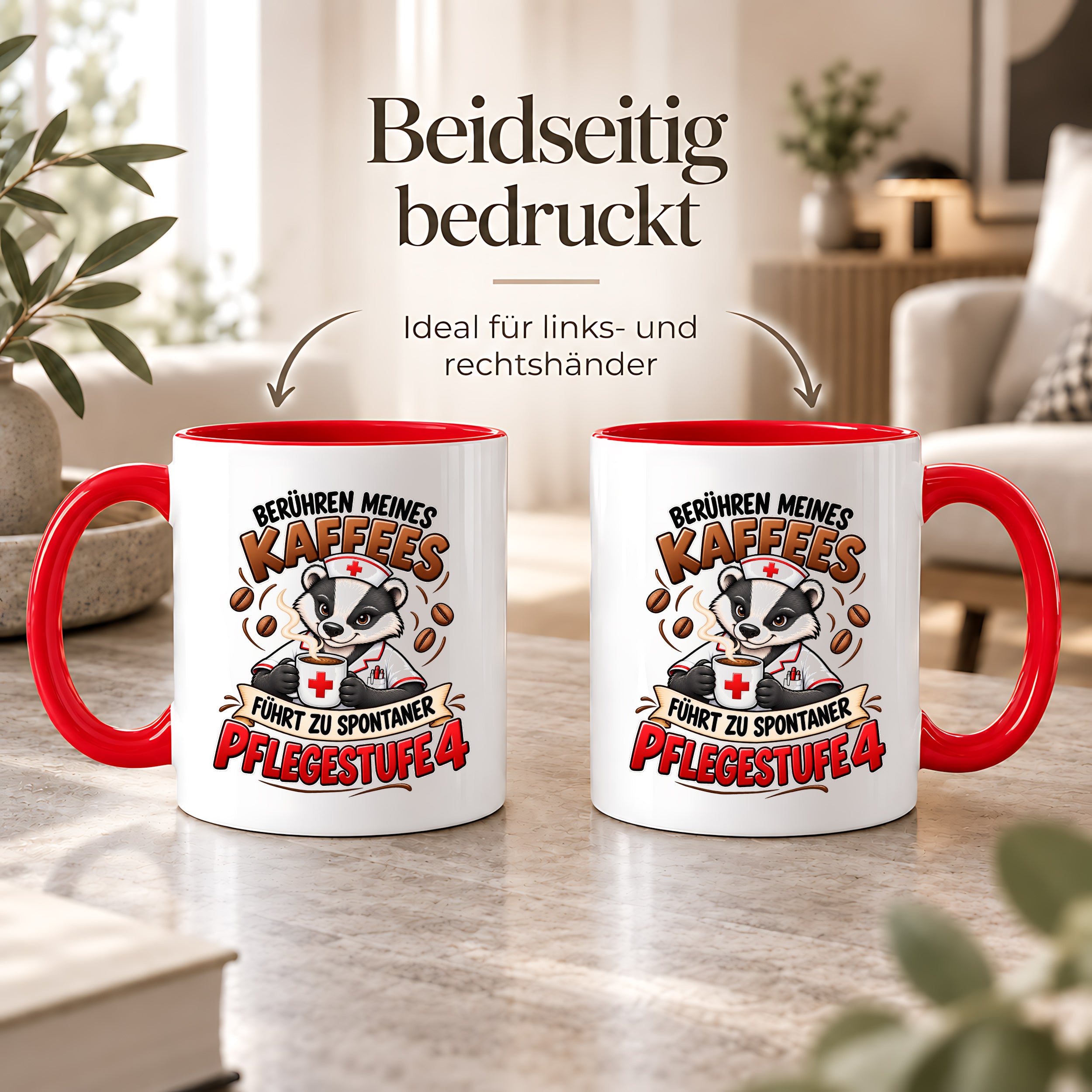 Herzbotschaft Tasse Pflege – Berühren meines Kaffees führt zu spontaner Pflegestufe 4, lustige Kaffeetasse für Pflegekräfte, Krankenschwester, Krankenpfleger und Pflegepersonal, witziges Geschenk für Kollegen, 330 ml Keramiktasse