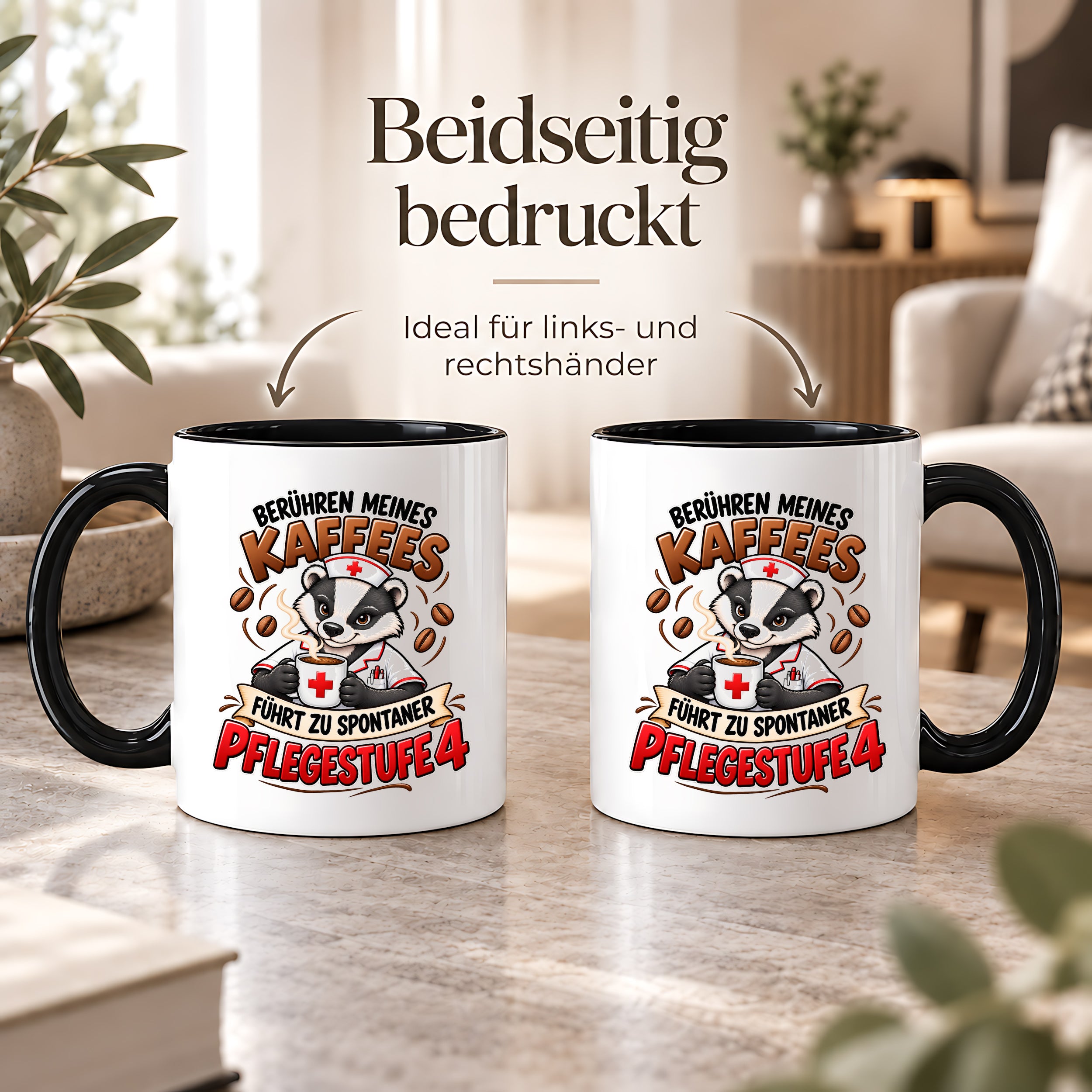 Herzbotschaft Tasse Pflege – Berühren meines Kaffees führt zu spontaner Pflegestufe 4, lustige Kaffeetasse für Pflegekräfte, Krankenschwester, Krankenpfleger und Pflegepersonal, witziges Geschenk für Kollegen, 330 ml Keramiktasse