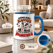 Herzbotschaft Tasse Pflege – Berühren meines Kaffees führt zu spontaner Pflegestufe 4, lustige Kaffeetasse für Pflegekräfte, Krankenschwester, Krankenpfleger und Pflegepersonal, witziges Geschenk für Kollegen, 330 ml Keramiktasse