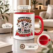 Herzbotschaft Tasse Pflege – Berühren meines Kaffees führt zu spontaner Pflegestufe 4, lustige Kaffeetasse für Pflegekräfte, Krankenschwester, Krankenpfleger und Pflegepersonal, witziges Geschenk für Kollegen, 330 ml Keramiktasse