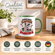 Herzbotschaft Tasse Pflege – Berühren meines Kaffees führt zu spontaner Pflegestufe 4, lustige Kaffeetasse für Pflegekräfte, Krankenschwester, Krankenpfleger und Pflegepersonal, witziges Geschenk für Kollegen, 330 ml Keramiktasse