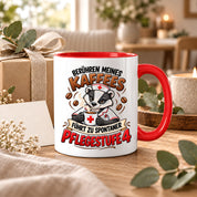 Herzbotschaft Tasse Pflege – Berühren meines Kaffees führt zu spontaner Pflegestufe 4, lustige Kaffeetasse für Pflegekräfte, Krankenschwester, Krankenpfleger und Pflegepersonal, witziges Geschenk für Kollegen, 330 ml Keramiktasse