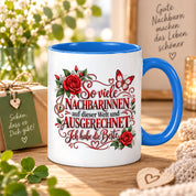 Herzbotschaft Tasse Nachbarin – So viele Nachbarinnen auf dieser Welt und ausgerechnet ich habe die Beste – liebevolles Geschenk für Nachbarin, Dankeschön, Geburtstag, Weihnachten, Einzug oder Abschied – 330 ml Keramiktasse