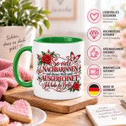 Herzbotschaft Tasse Nachbarin – So viele Nachbarinnen auf dieser Welt und ausgerechnet ich habe die Beste – liebevolles Geschenk für Nachbarin, Dankeschön, Geburtstag, Weihnachten, Einzug oder Abschied – 330 ml Keramiktasse