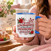 Herzbotschaft Tasse Nachbarin – So viele Nachbarinnen auf dieser Welt und ausgerechnet ich habe die Beste – liebevolles Geschenk für Nachbarin, Dankeschön, Geburtstag, Weihnachten, Einzug oder Abschied – 330 ml Keramiktasse