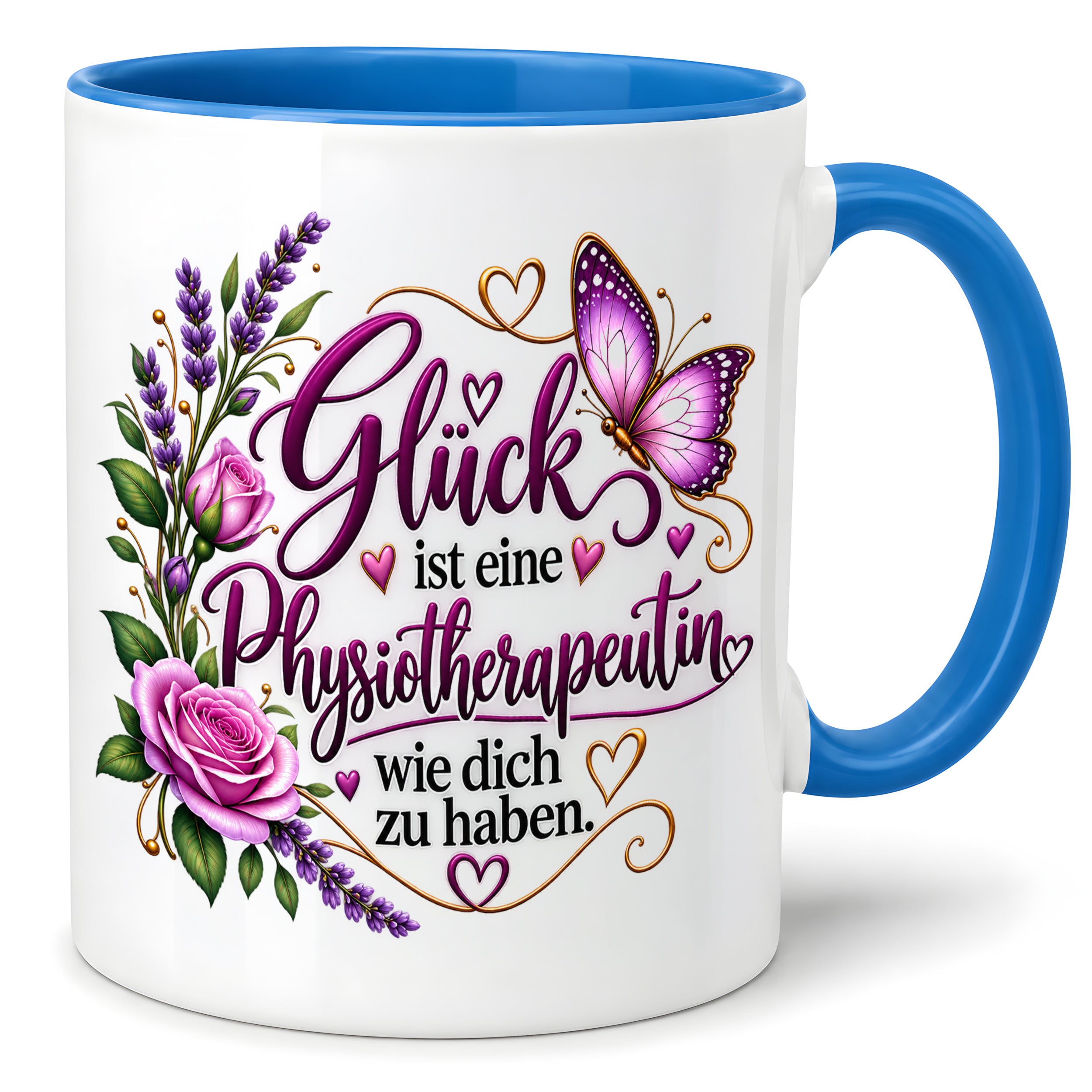 Herzbotschaft Tasse Physiotherapeutin – Glück ist eine Physiotherapeutin wie dich zu haben – liebevolles Geschenk für Physiotherapie, Physiotherapeutin, Praxis, Kollegin, Geburtstag, Weihnachten, Abschied oder Dankeschön – 330 ml Keramiktasse