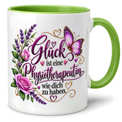 Herzbotschaft Tasse Physiotherapeutin – Glück ist eine Physiotherapeutin wie dich zu haben – liebevolles Geschenk für Physiotherapie, Physiotherapeutin, Praxis, Kollegin, Geburtstag, Weihnachten, Abschied oder Dankeschön – 330 ml Keramiktasse