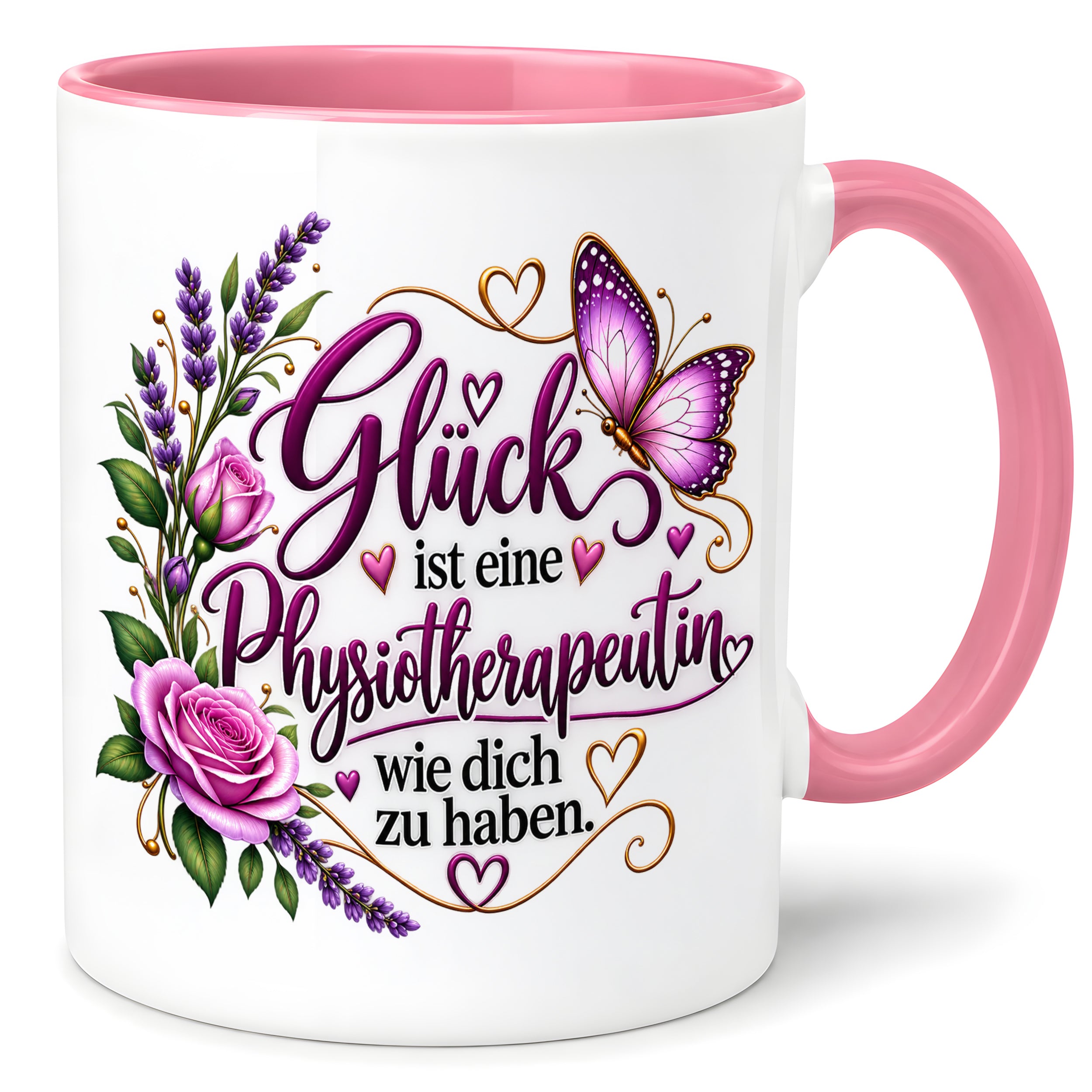 Herzbotschaft Tasse Physiotherapeutin – Glück ist eine Physiotherapeutin wie dich zu haben – liebevolles Geschenk für Physiotherapie, Physiotherapeutin, Praxis, Kollegin, Geburtstag, Weihnachten, Abschied oder Dankeschön – 330 ml Keramiktasse