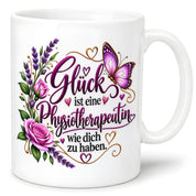 Herzbotschaft Tasse Physiotherapeutin – Glück ist eine Physiotherapeutin wie dich zu haben – liebevolles Geschenk für Physiotherapie, Physiotherapeutin, Praxis, Kollegin, Geburtstag, Weihnachten, Abschied oder Dankeschön – 330 ml Keramiktasse