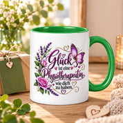 Herzbotschaft Tasse Physiotherapeutin – Glück ist eine Physiotherapeutin wie dich zu haben – liebevolles Geschenk für Physiotherapie, Physiotherapeutin, Praxis, Kollegin, Geburtstag, Weihnachten, Abschied oder Dankeschön – 330 ml Keramiktasse