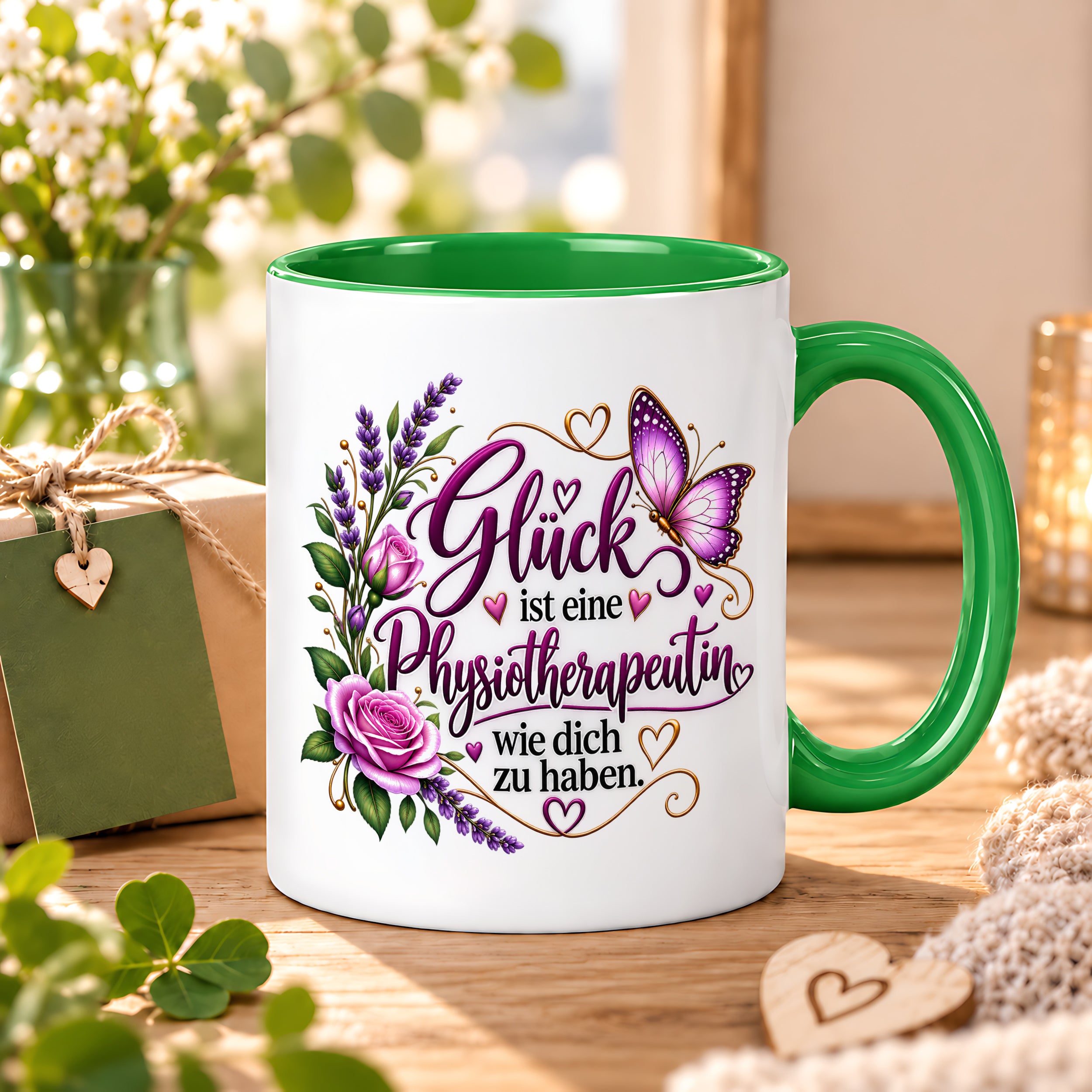 Herzbotschaft Tasse Physiotherapeutin – Glück ist eine Physiotherapeutin wie dich zu haben – liebevolles Geschenk für Physiotherapie, Physiotherapeutin, Praxis, Kollegin, Geburtstag, Weihnachten, Abschied oder Dankeschön – 330 ml Keramiktasse