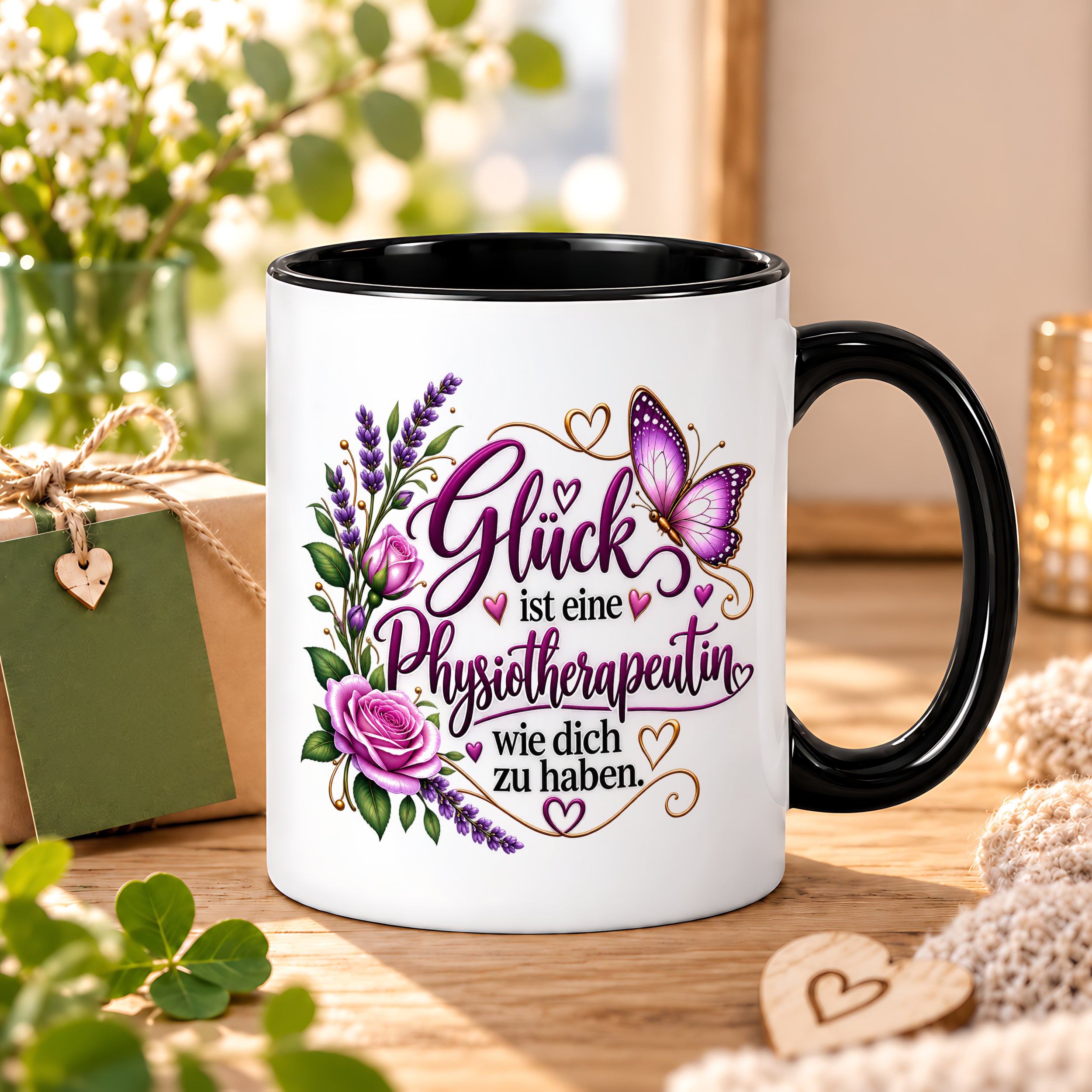 Herzbotschaft Tasse Physiotherapeutin – Glück ist eine Physiotherapeutin wie dich zu haben – liebevolles Geschenk für Physiotherapie, Physiotherapeutin, Praxis, Kollegin, Geburtstag, Weihnachten, Abschied oder Dankeschön – 330 ml Keramiktasse