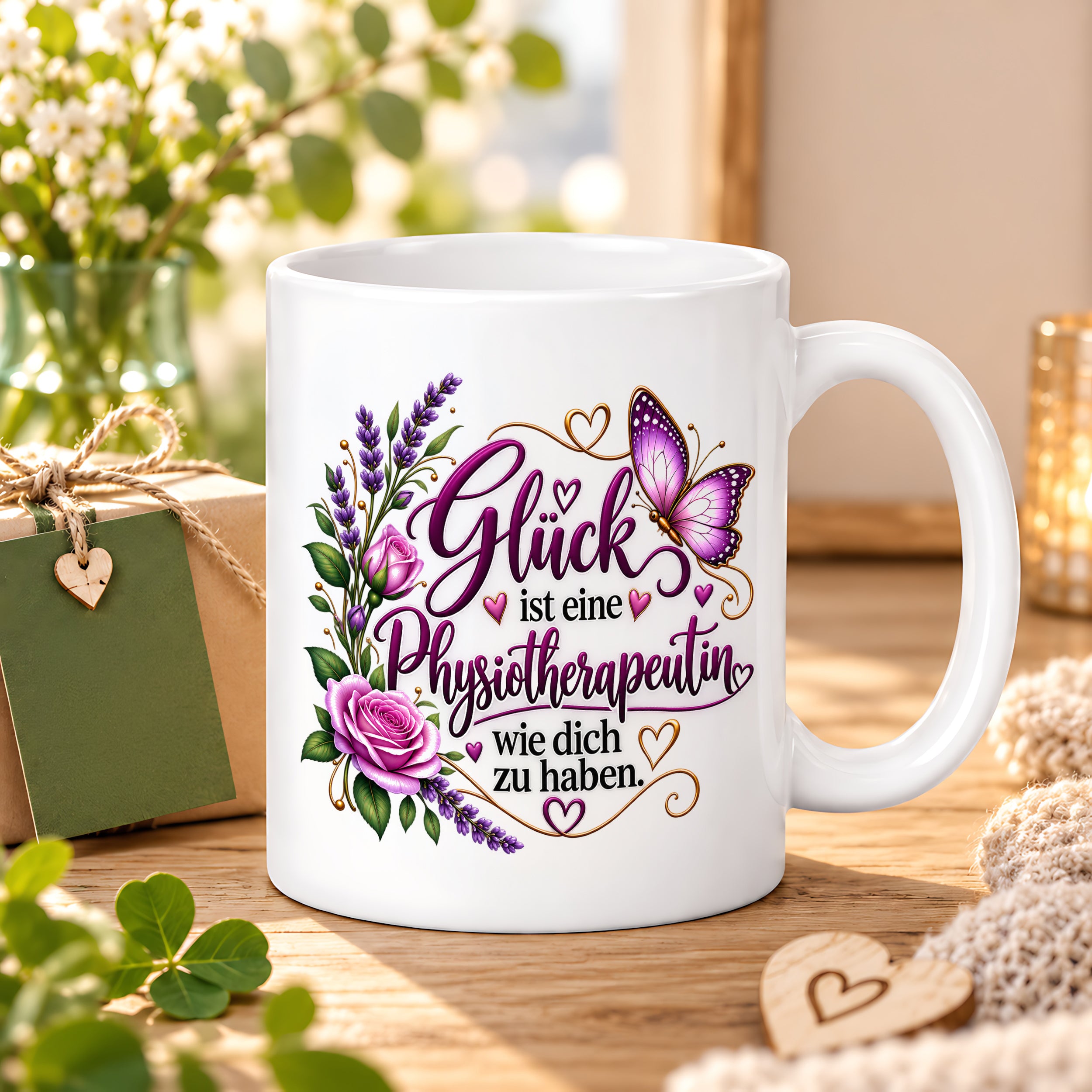 Herzbotschaft Tasse Physiotherapeutin – Glück ist eine Physiotherapeutin wie dich zu haben – liebevolles Geschenk für Physiotherapie, Physiotherapeutin, Praxis, Kollegin, Geburtstag, Weihnachten, Abschied oder Dankeschön – 330 ml Keramiktasse