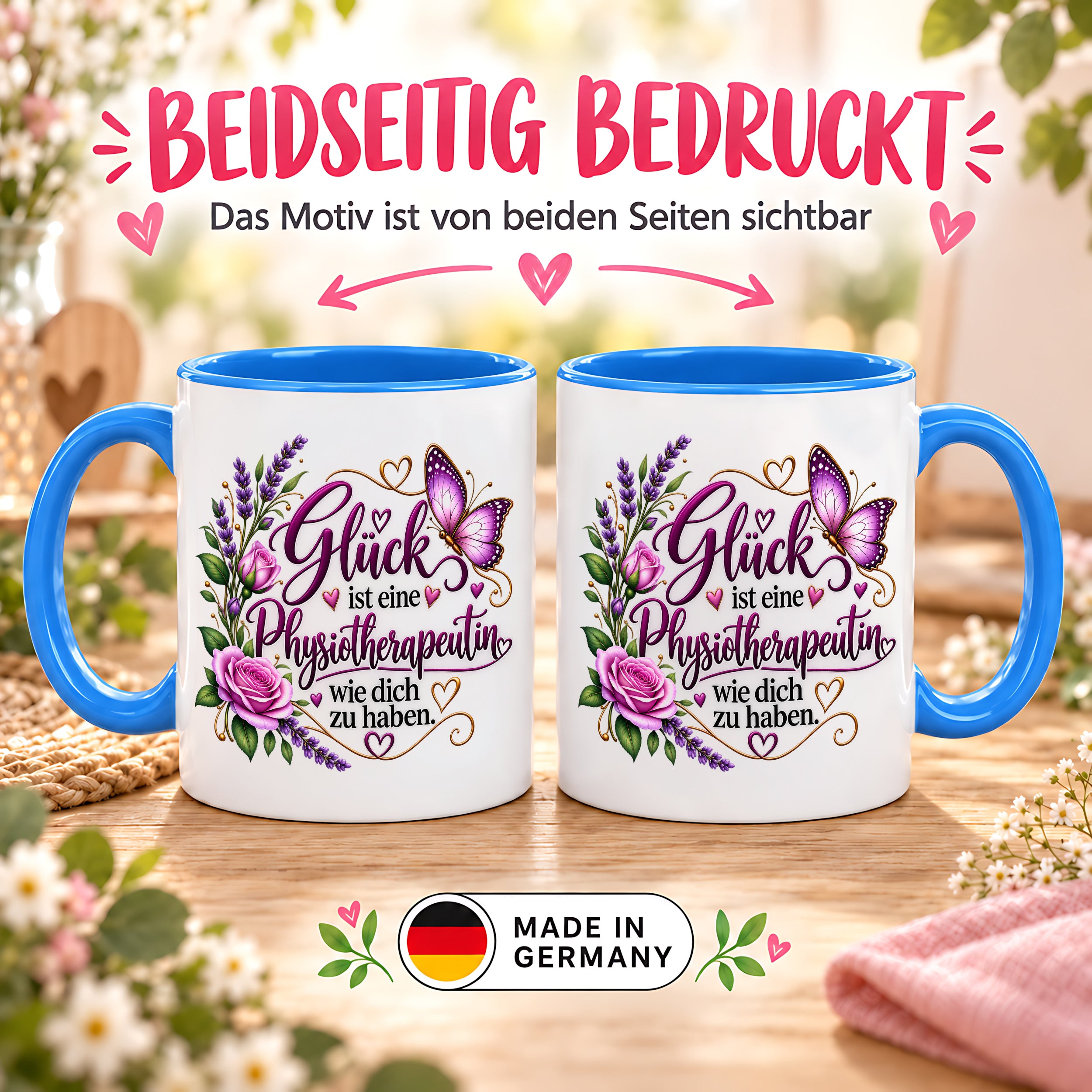 Herzbotschaft Tasse Physiotherapeutin – Glück ist eine Physiotherapeutin wie dich zu haben – liebevolles Geschenk für Physiotherapie, Physiotherapeutin, Praxis, Kollegin, Geburtstag, Weihnachten, Abschied oder Dankeschön – 330 ml Keramiktasse