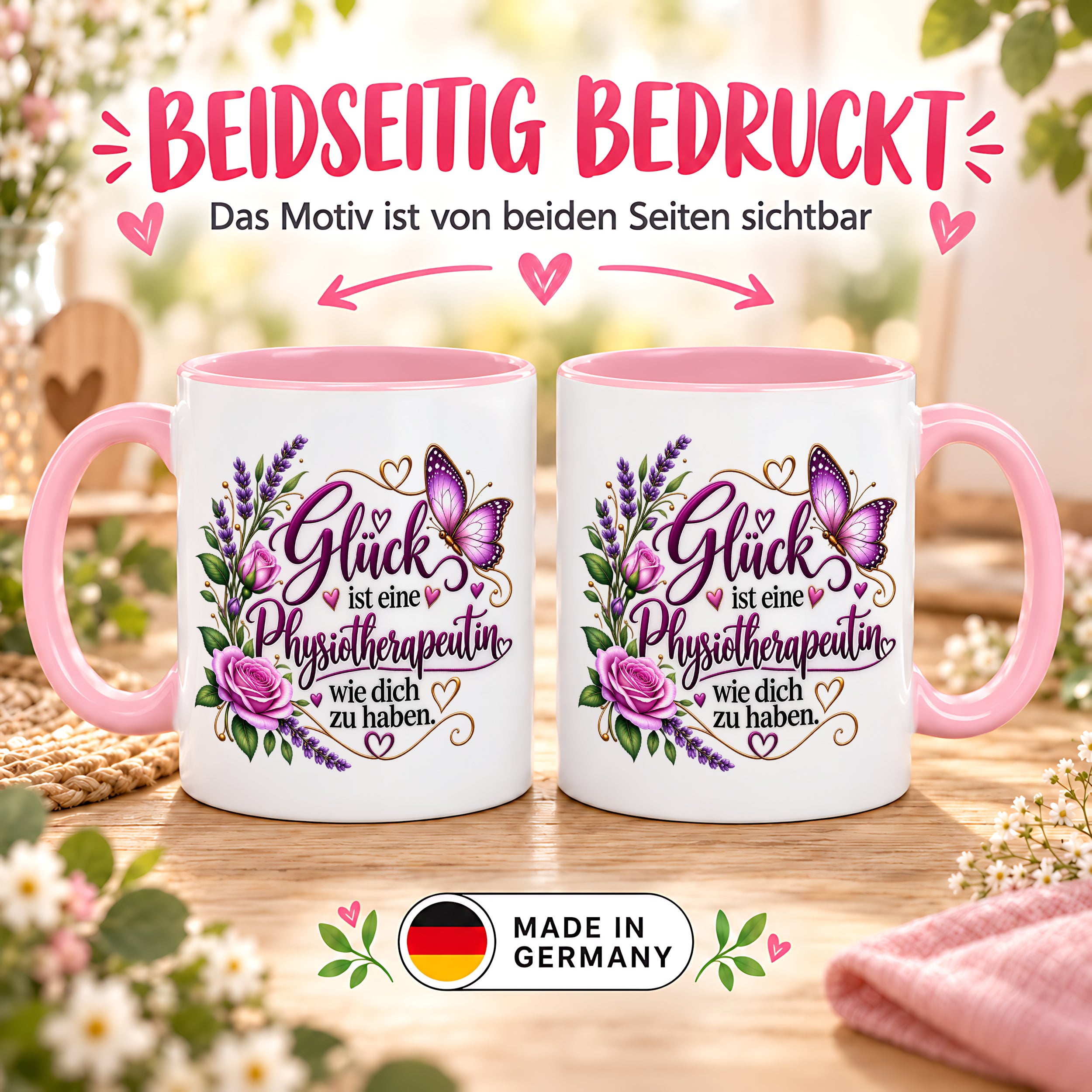 Herzbotschaft Tasse Physiotherapeutin – Glück ist eine Physiotherapeutin wie dich zu haben – liebevolles Geschenk für Physiotherapie, Physiotherapeutin, Praxis, Kollegin, Geburtstag, Weihnachten, Abschied oder Dankeschön – 330 ml Keramiktasse