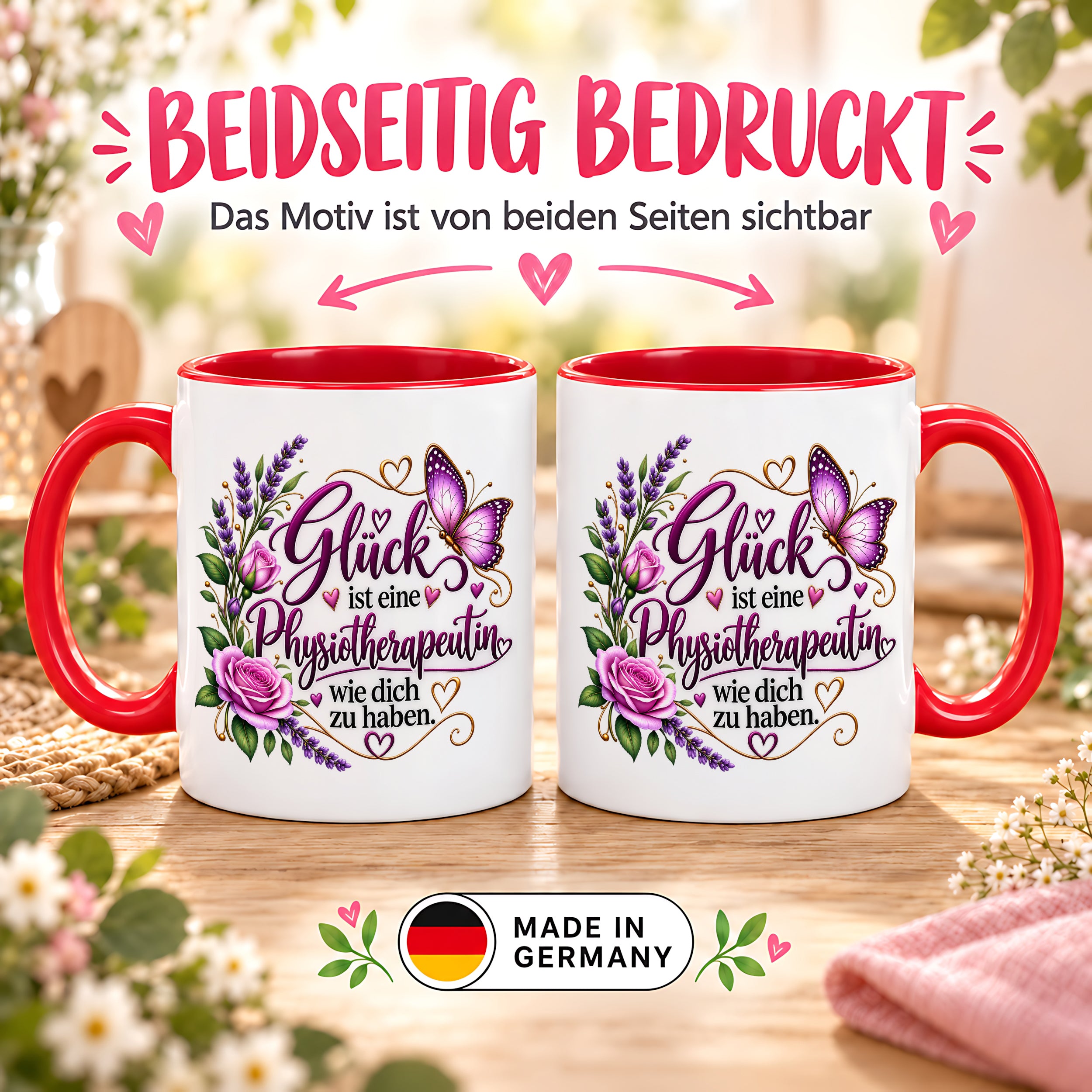 Herzbotschaft Tasse Physiotherapeutin – Glück ist eine Physiotherapeutin wie dich zu haben – liebevolles Geschenk für Physiotherapie, Physiotherapeutin, Praxis, Kollegin, Geburtstag, Weihnachten, Abschied oder Dankeschön – 330 ml Keramiktasse