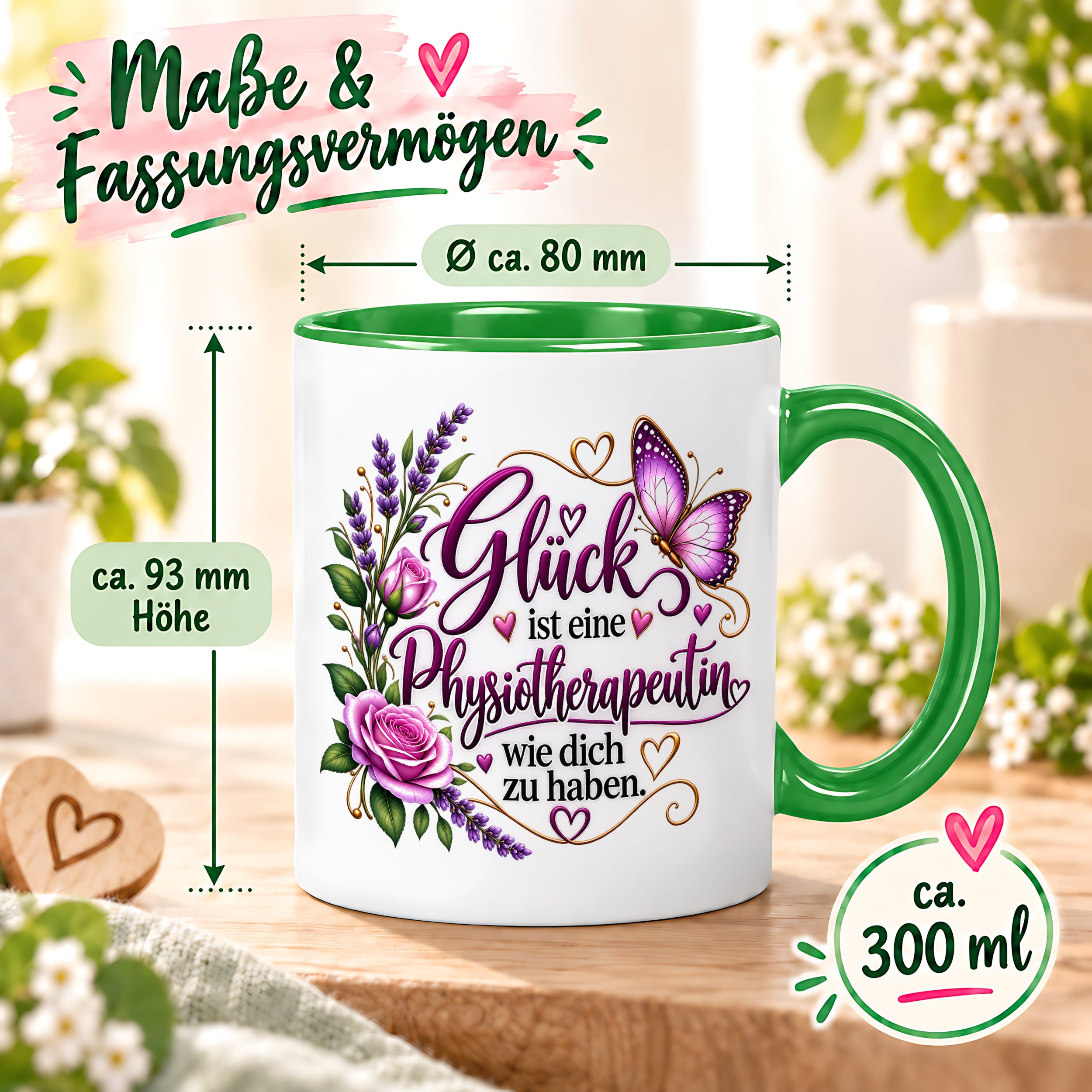 Herzbotschaft Tasse Physiotherapeutin – Glück ist eine Physiotherapeutin wie dich zu haben – liebevolles Geschenk für Physiotherapie, Physiotherapeutin, Praxis, Kollegin, Geburtstag, Weihnachten, Abschied oder Dankeschön – 330 ml Keramiktasse