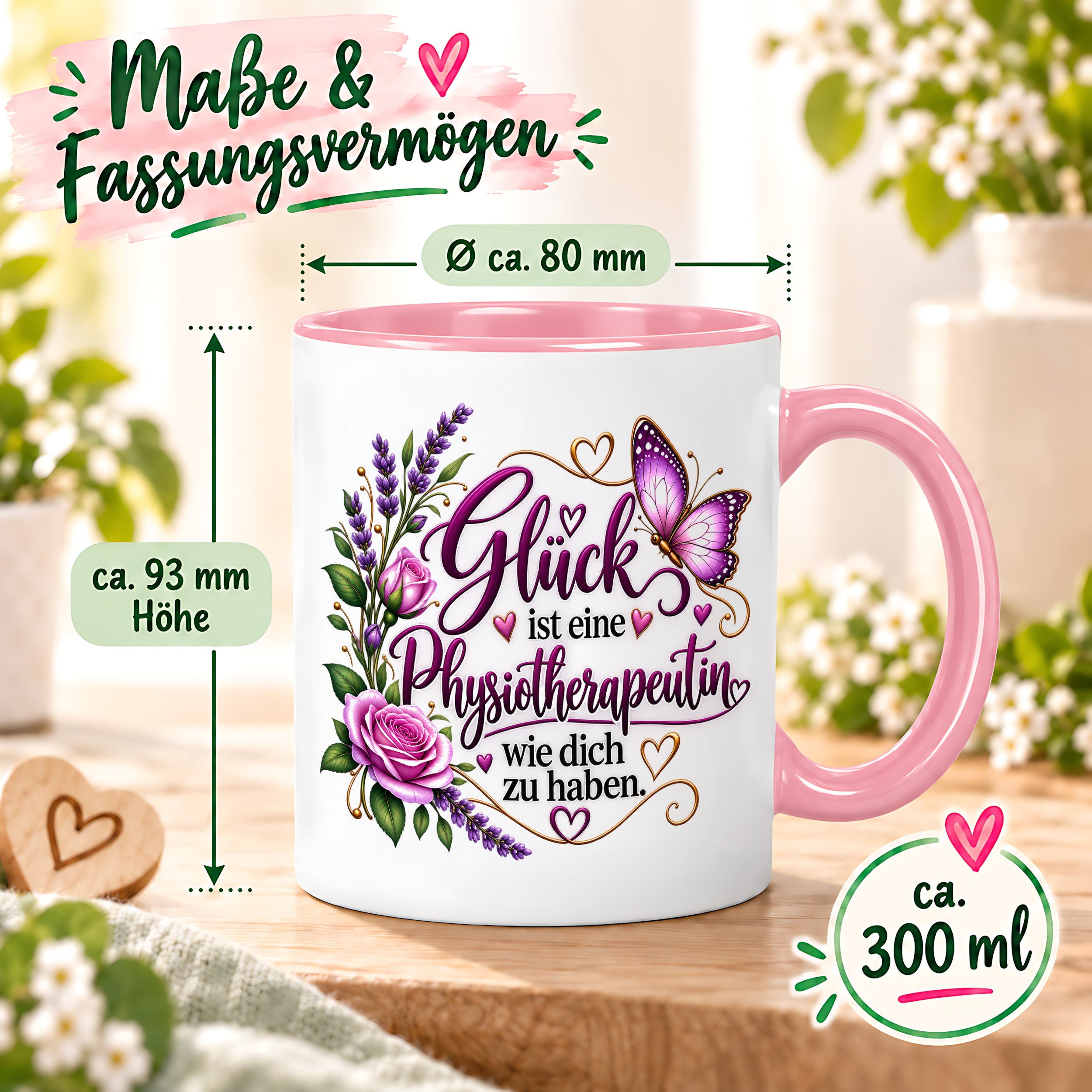Herzbotschaft Tasse Physiotherapeutin – Glück ist eine Physiotherapeutin wie dich zu haben – liebevolles Geschenk für Physiotherapie, Physiotherapeutin, Praxis, Kollegin, Geburtstag, Weihnachten, Abschied oder Dankeschön – 330 ml Keramiktasse