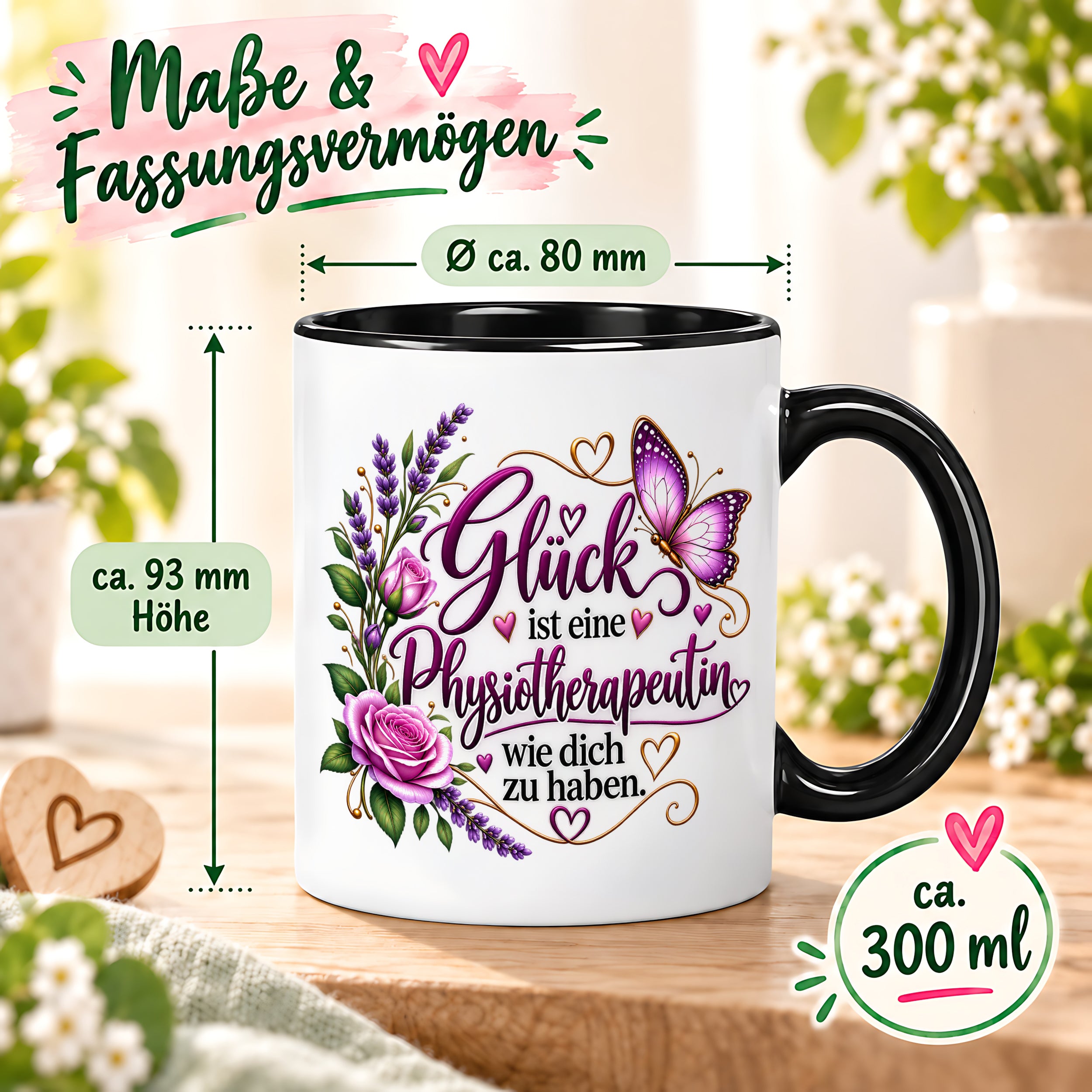 Herzbotschaft Tasse Physiotherapeutin – Glück ist eine Physiotherapeutin wie dich zu haben – liebevolles Geschenk für Physiotherapie, Physiotherapeutin, Praxis, Kollegin, Geburtstag, Weihnachten, Abschied oder Dankeschön – 330 ml Keramiktasse