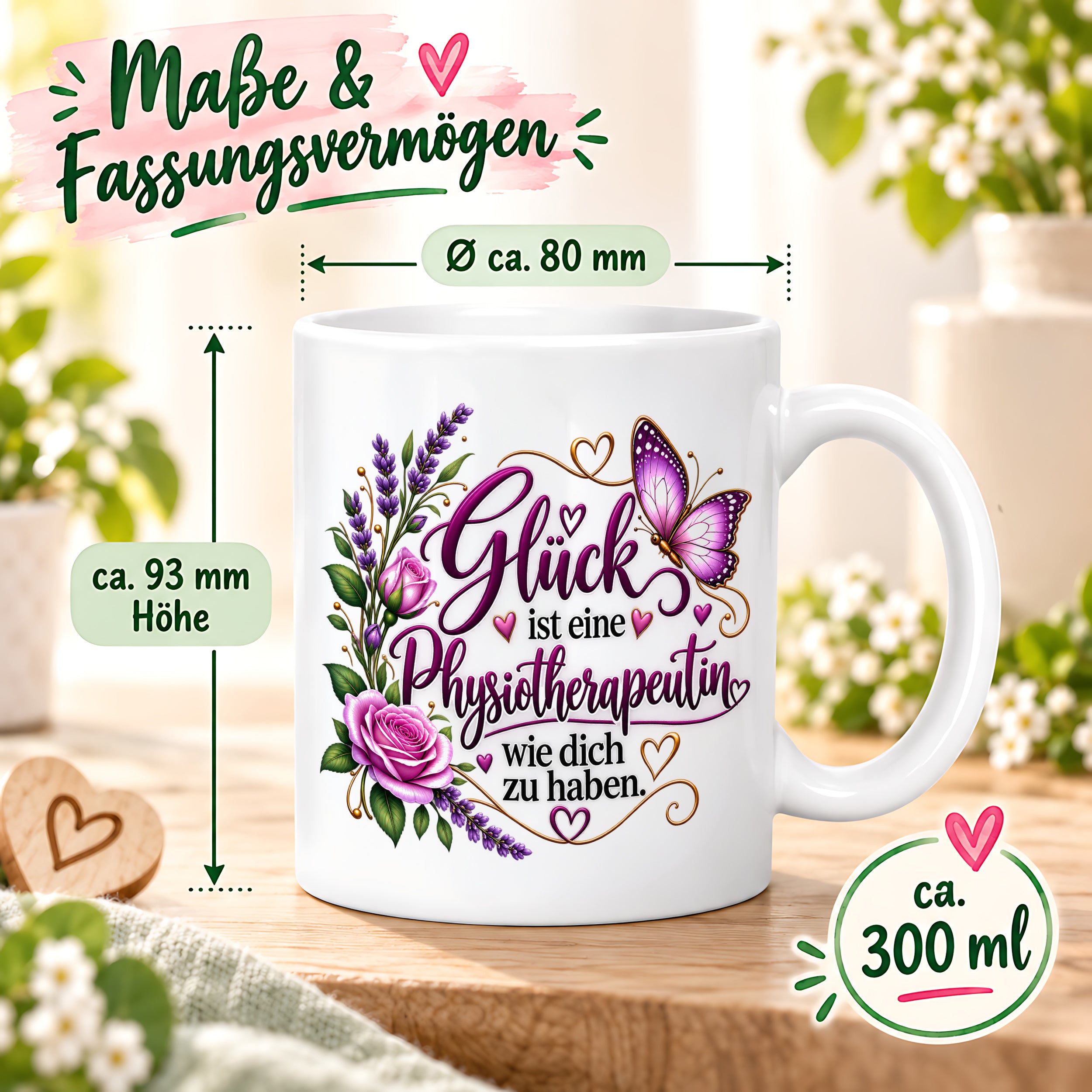 Herzbotschaft Tasse Physiotherapeutin – Glück ist eine Physiotherapeutin wie dich zu haben – liebevolles Geschenk für Physiotherapie, Physiotherapeutin, Praxis, Kollegin, Geburtstag, Weihnachten, Abschied oder Dankeschön – 330 ml Keramiktasse